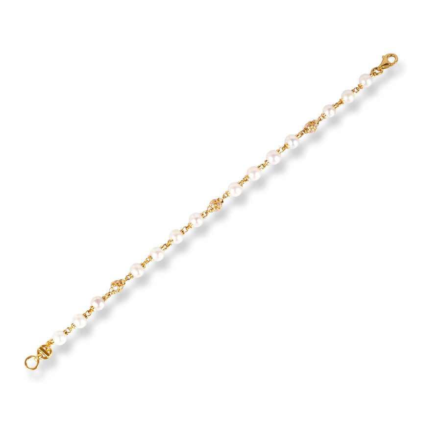 22ct Gold Bracelet with Pearl and Cubic Zirconia Stones LBR-7130