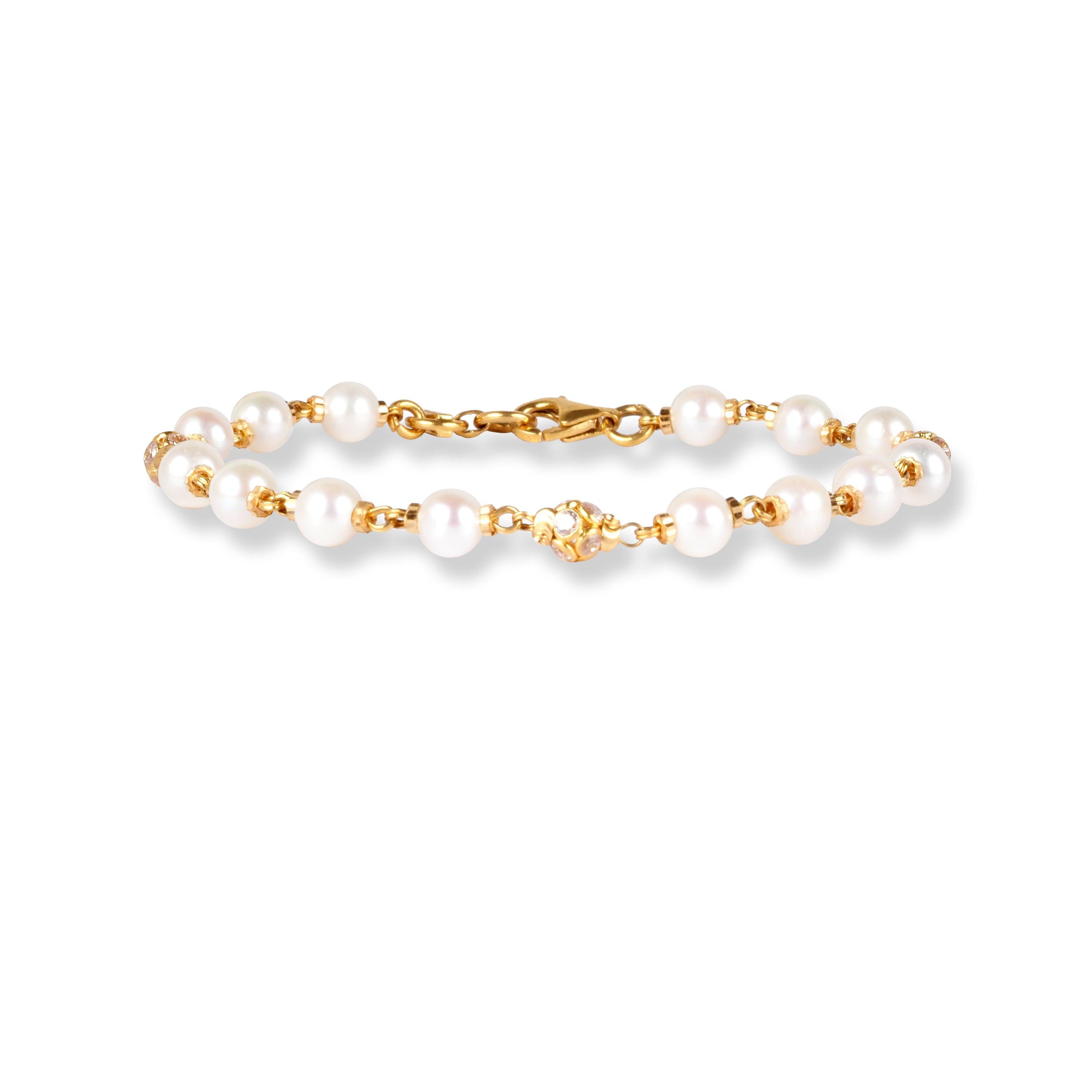 22ct Gold Bracelet with Pearl and Cubic Zirconia Stones LBR-7130 - Minar Jewellers