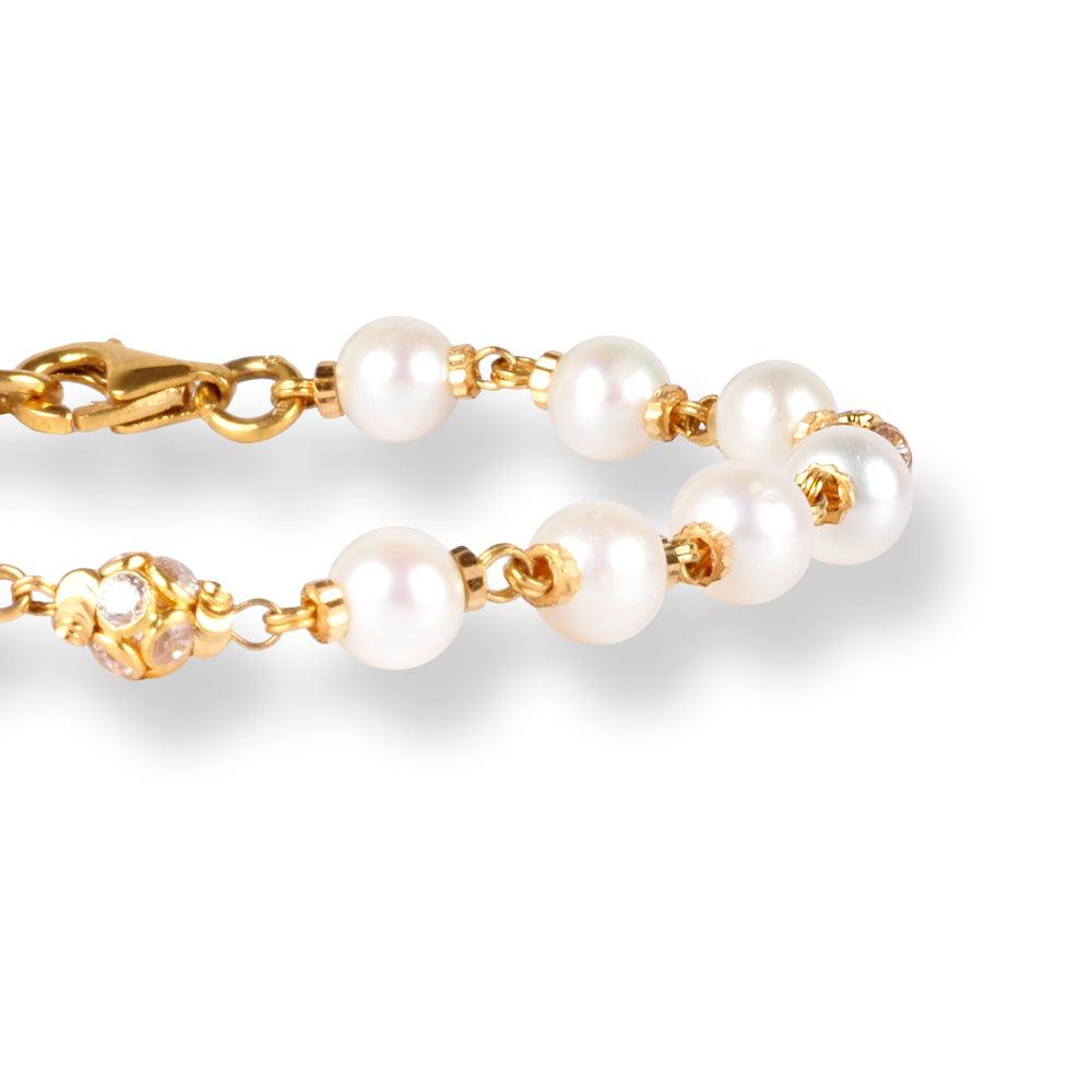 22ct Gold Bracelet with Pearl and Cubic Zirconia Stones LBR-7130 - Minar Jewellers