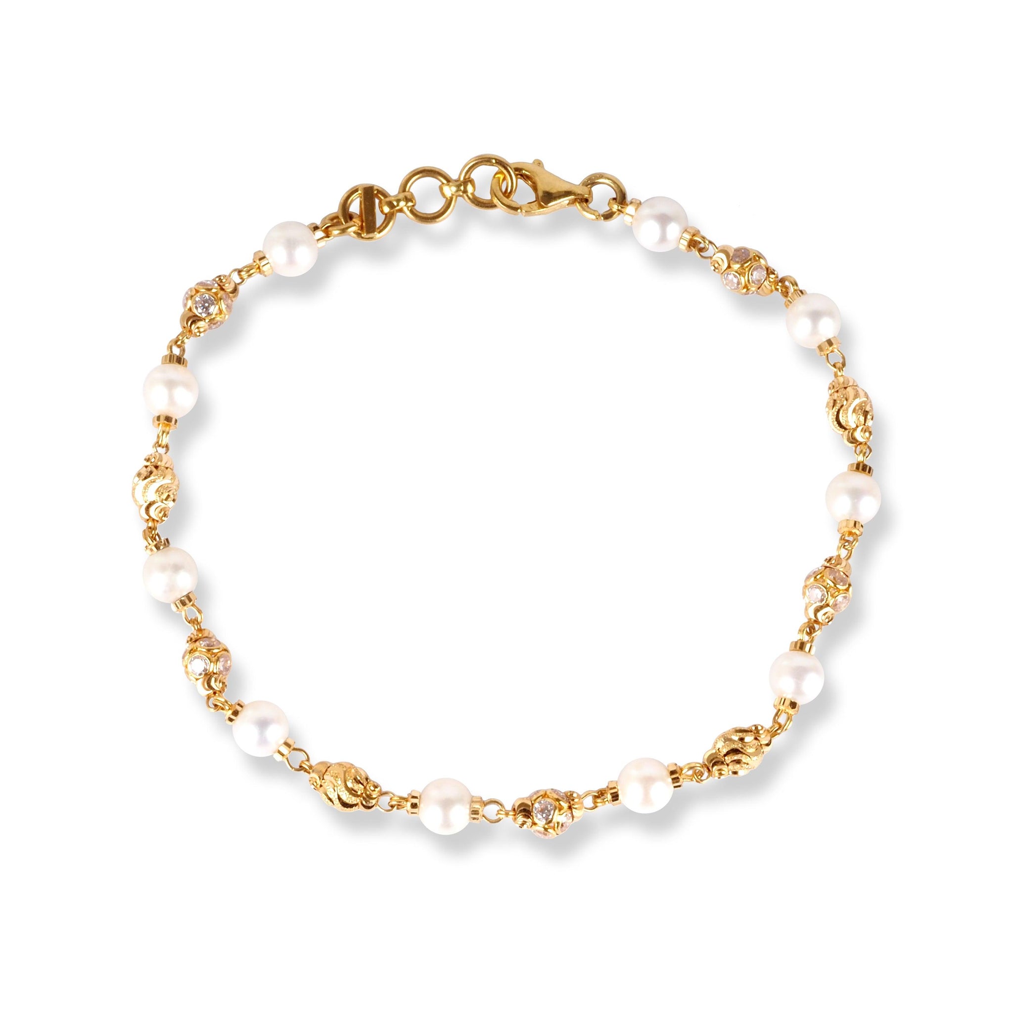 22ct Gold Bracelet with Pearl and Cubic Zirconia Stones LBR-7129