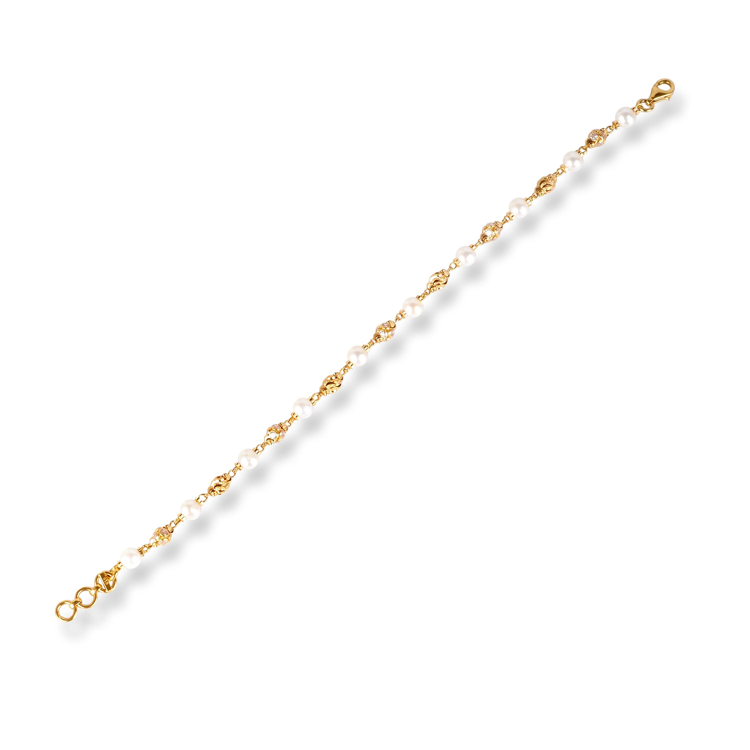 22ct Gold Bracelet with Pearl and Cubic Zirconia Stones LBR-7129 - Minar Jewellers