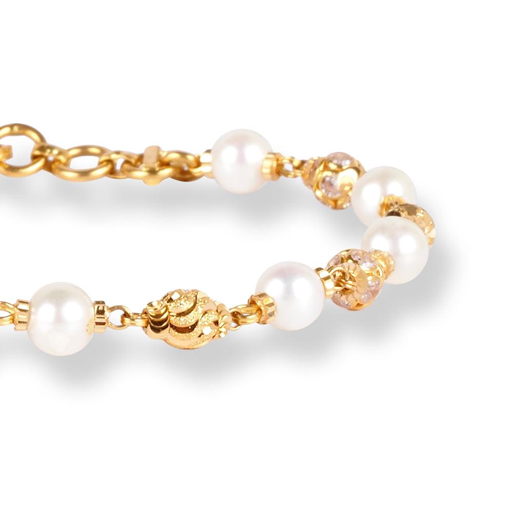 22ct Gold Bracelet with Pearl and Cubic Zirconia Stones LBR-7129