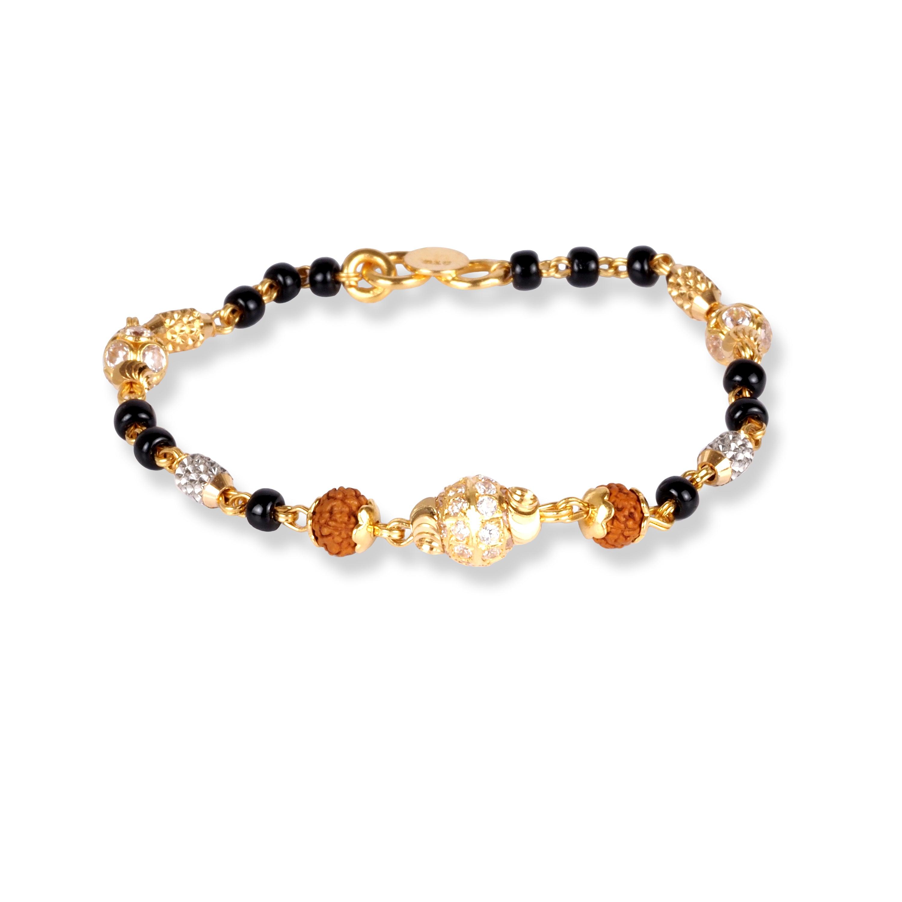 22ct Gold Children's Bracelets with Black Beads and Cubic Zirconia Stones CBR-8466 - Minar Jewellers