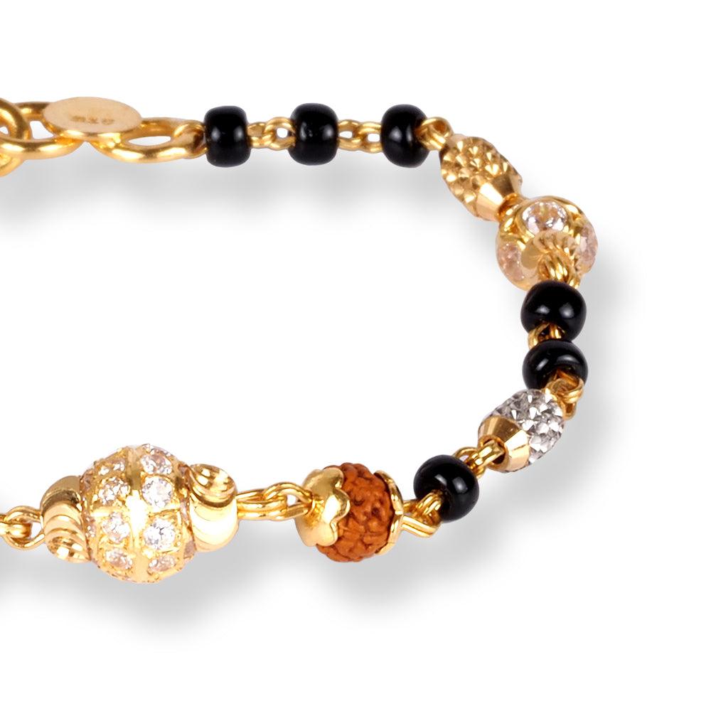 22ct Gold Children's Bracelets with Black Beads and Cubic Zirconia Stones CBR-8466 - Minar Jewellers