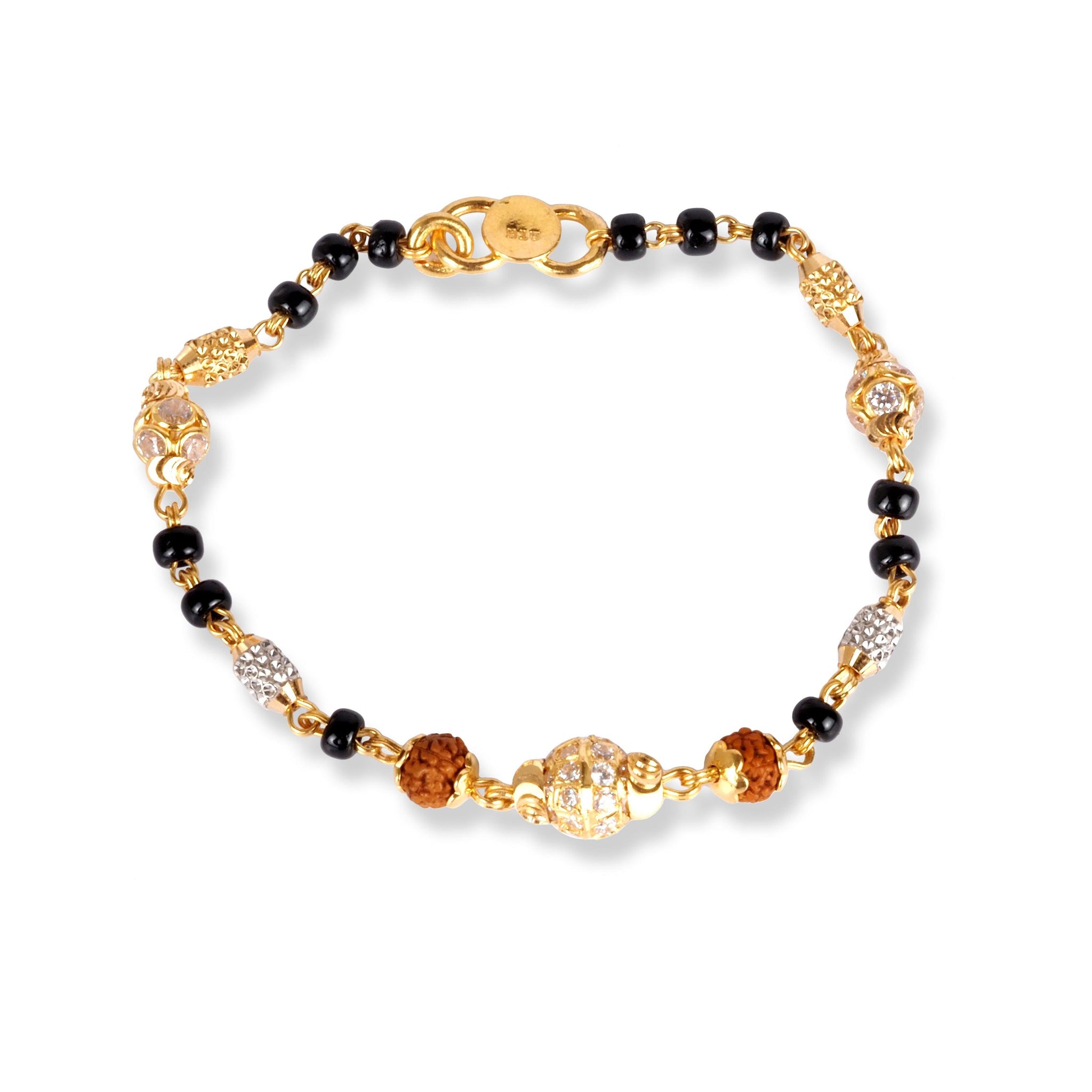 22ct Gold Children's Bracelets with Black Beads and Cubic Zirconia Stones CBR-8466