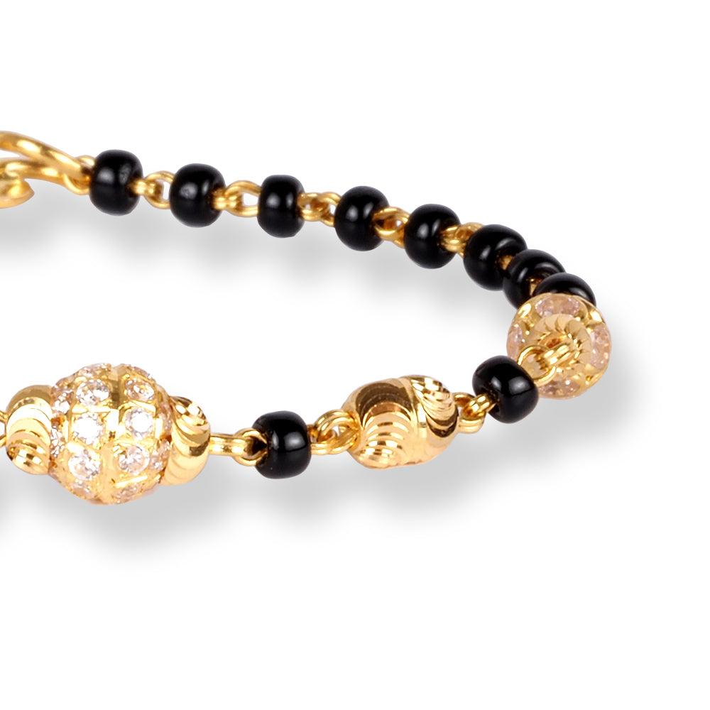 22ct Gold Children's Bracelets with Black Beads and Cubic Zirconia Stones CBR-8465 - Minar Jewellers