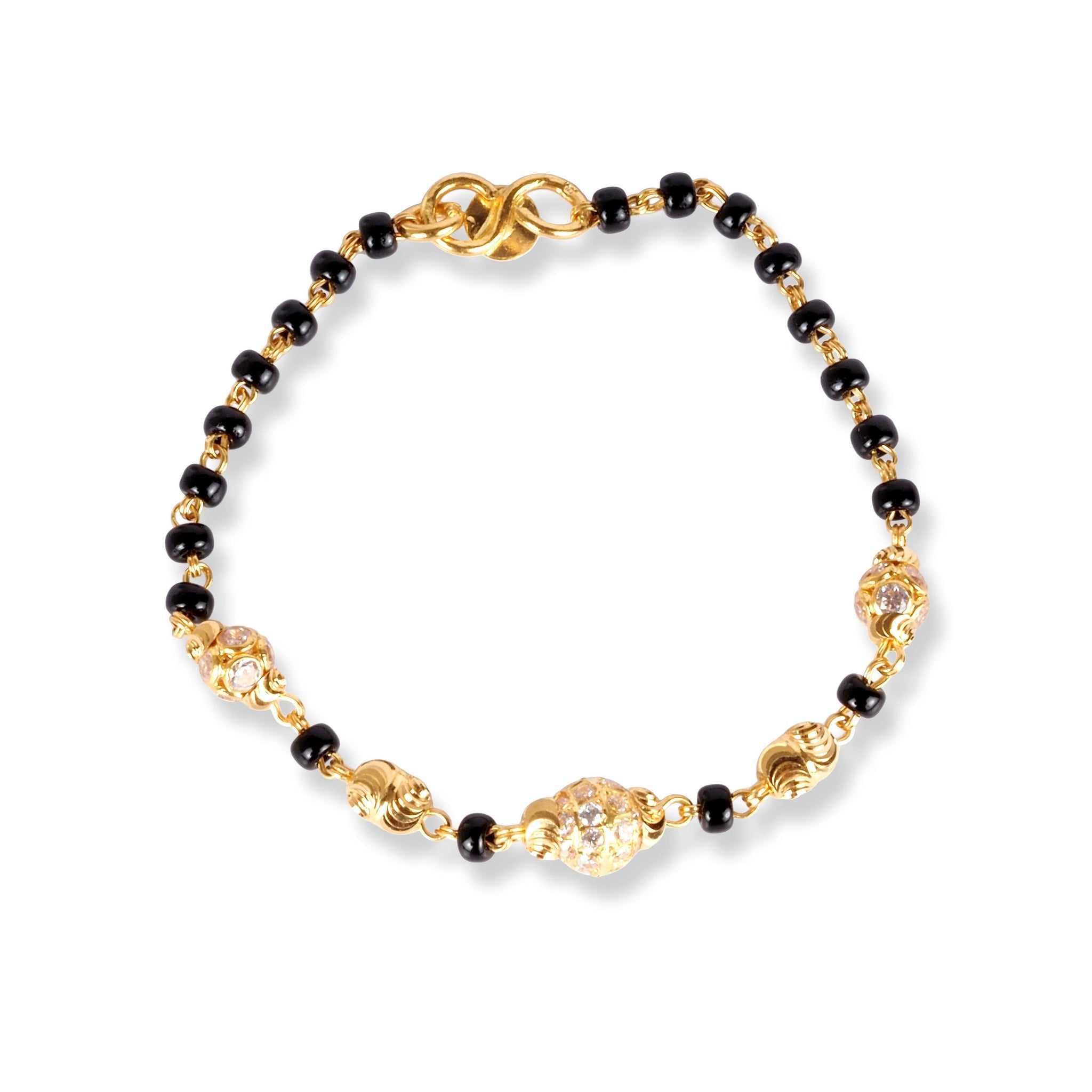 22ct Gold Children's Bracelets with Black Beads and Cubic Zirconia Stones CBR-8465