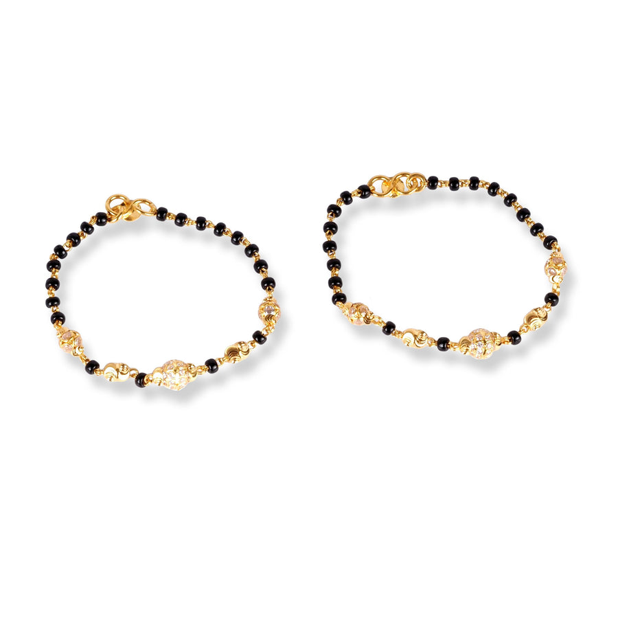 22ct Gold Children's Bracelets with Black Beads and Cubic Zirconia Stones CBR-8465