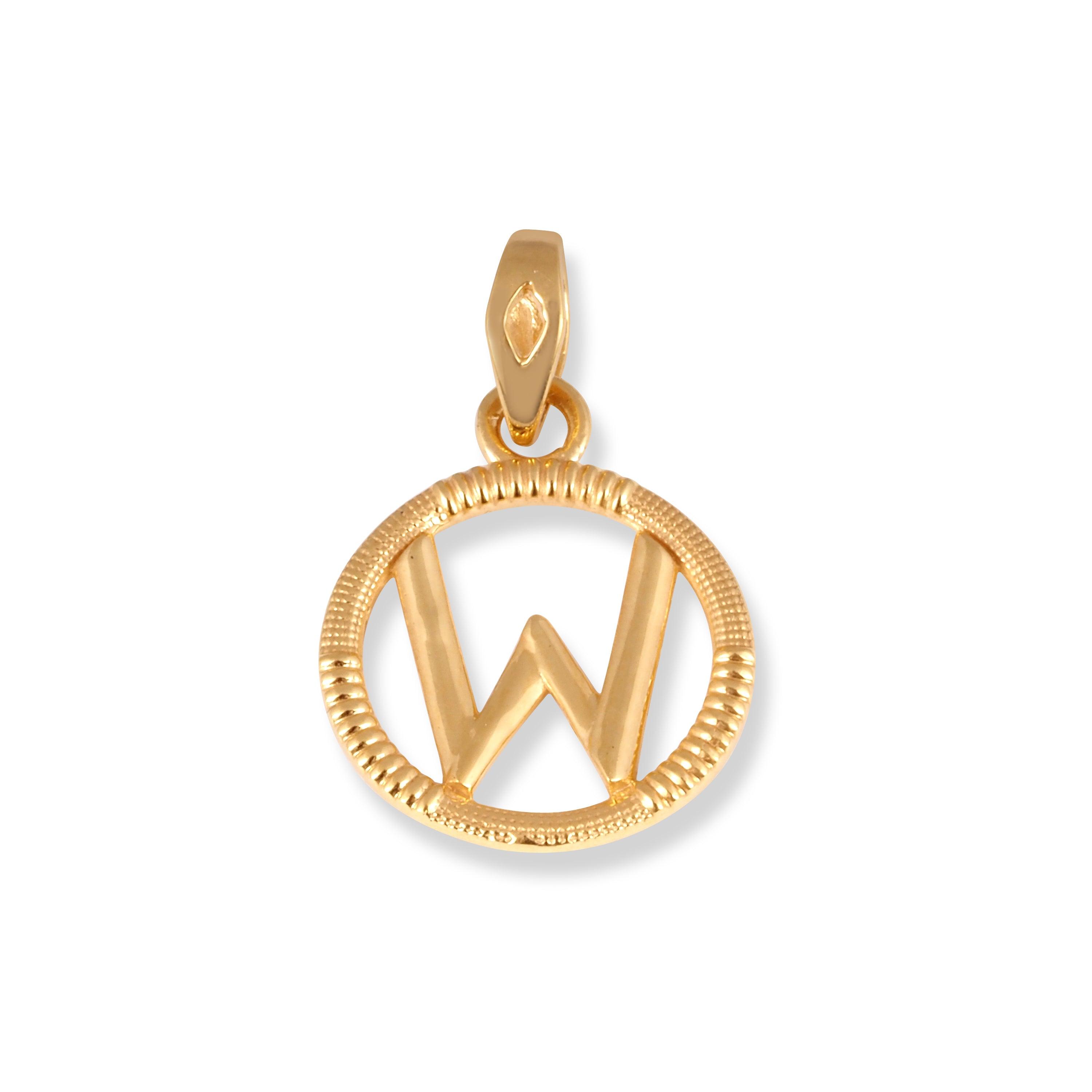 22ct Gold Circle 'W' Initial Faceted Pendant P-7034-W - Minar Jewellers