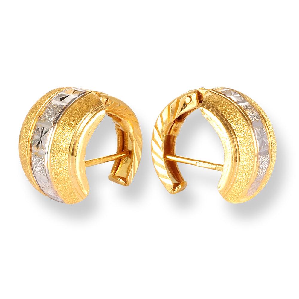 22ct Gold Cubic Zirconia Stones Hoop Earrings with Rhodium Design (4g) E-7923
