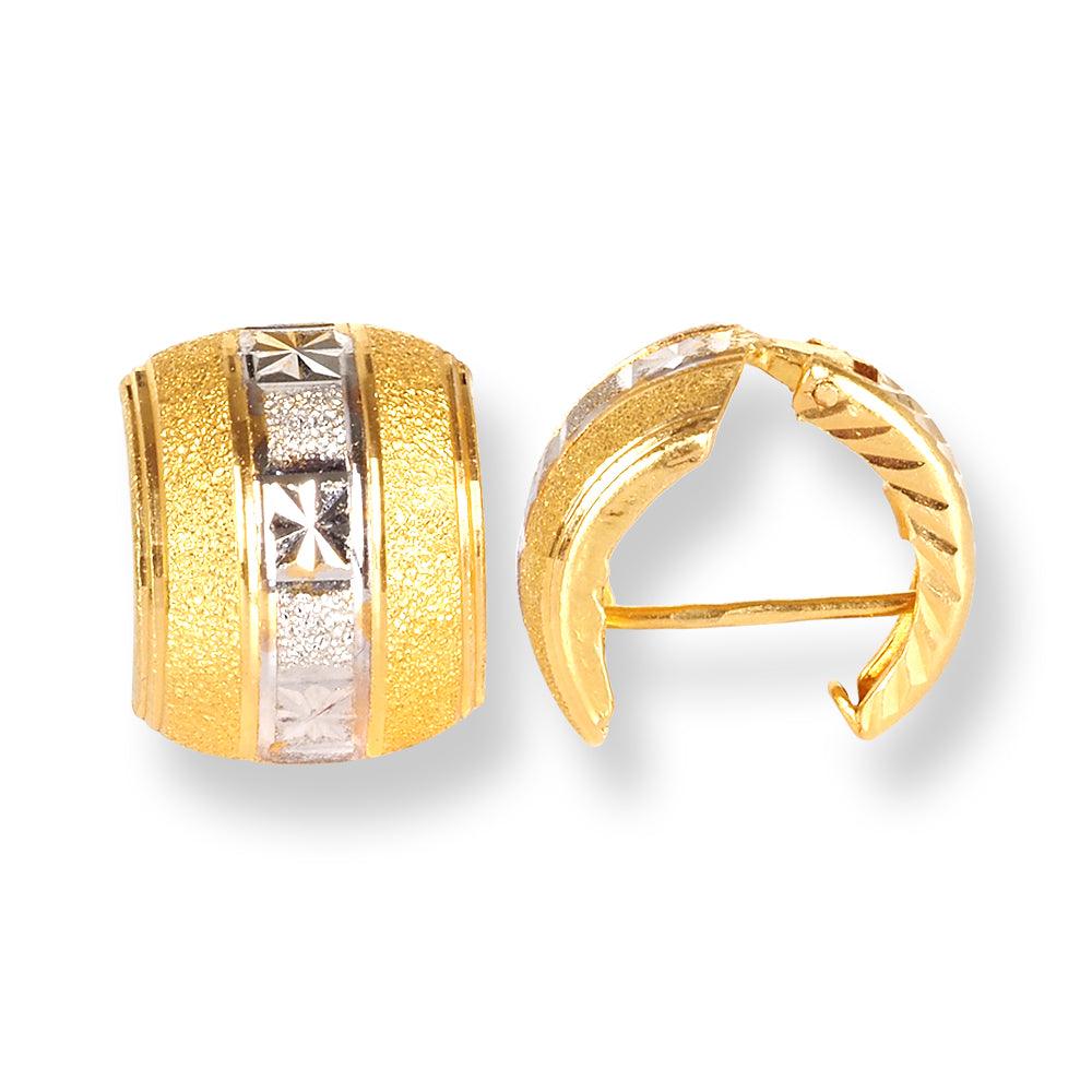 22ct Gold Cubic Zirconia Stones Hoop Earrings with Rhodium Design (4g) E-7923