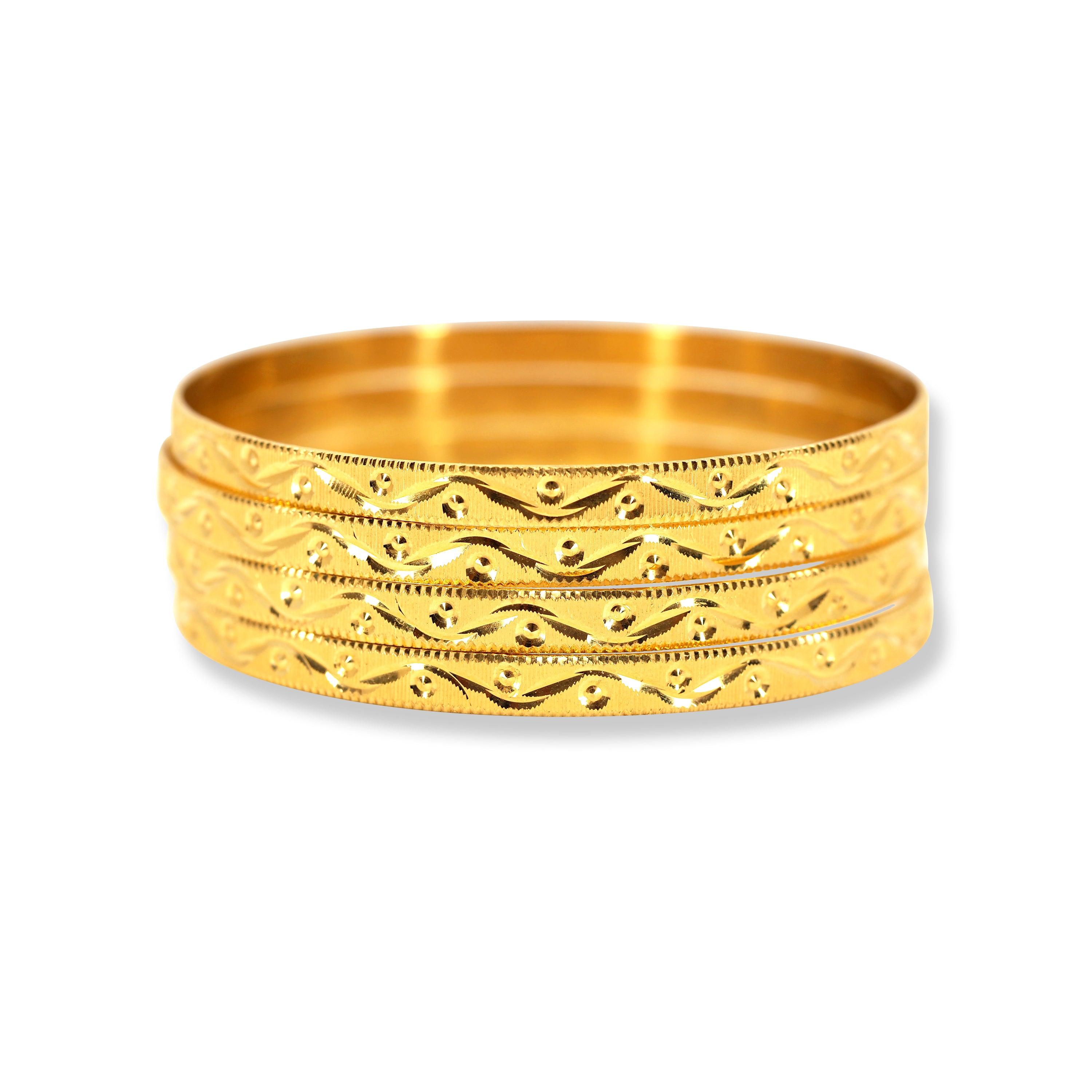22ct Gold Diamond Cut Design Bangles (Set of 4) B-8001 - Minar Jewellers