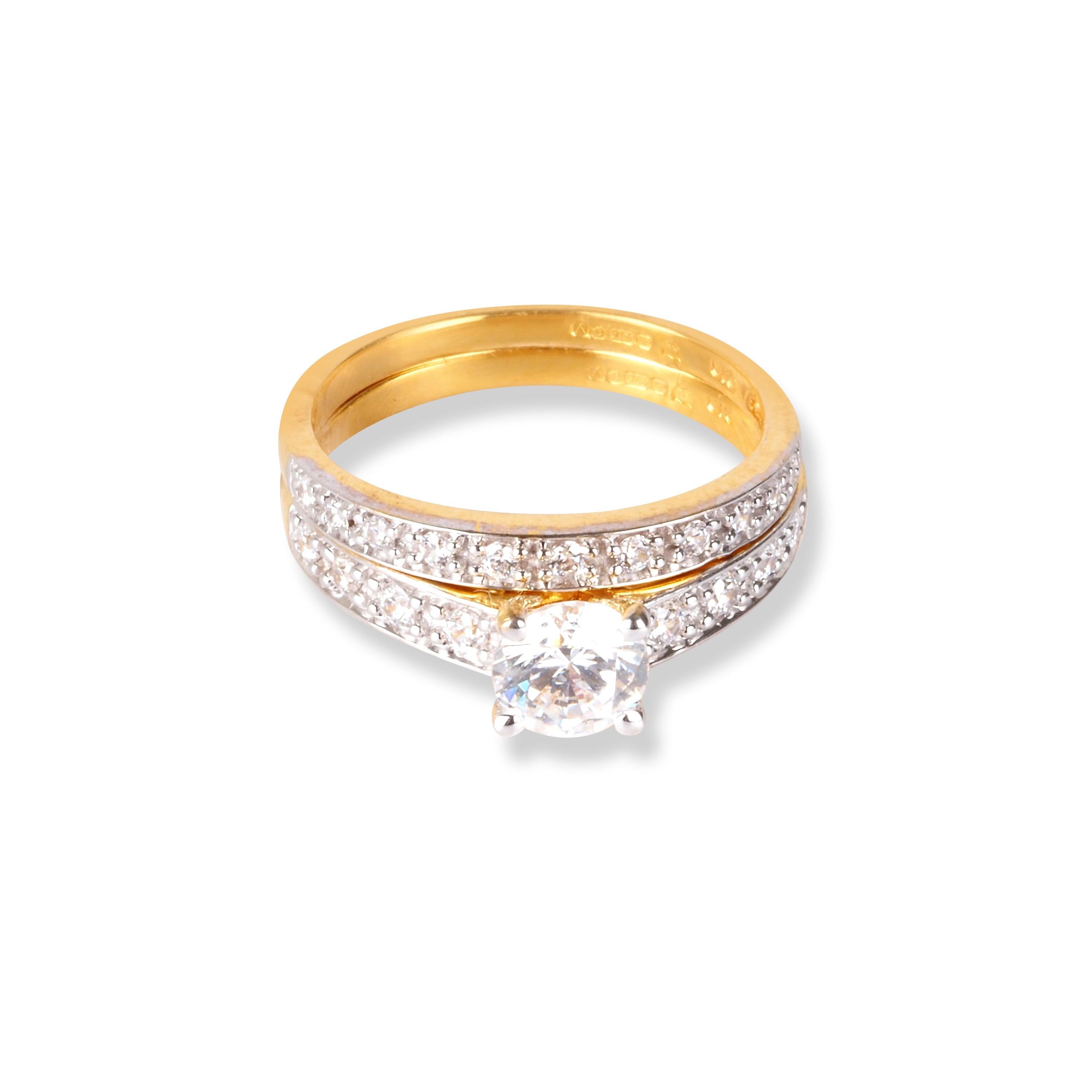 22ct Gold Engagement Ring and Wedding Band Set with Swarovski Zirconia Stones LR-6632 - Minar Jewellers