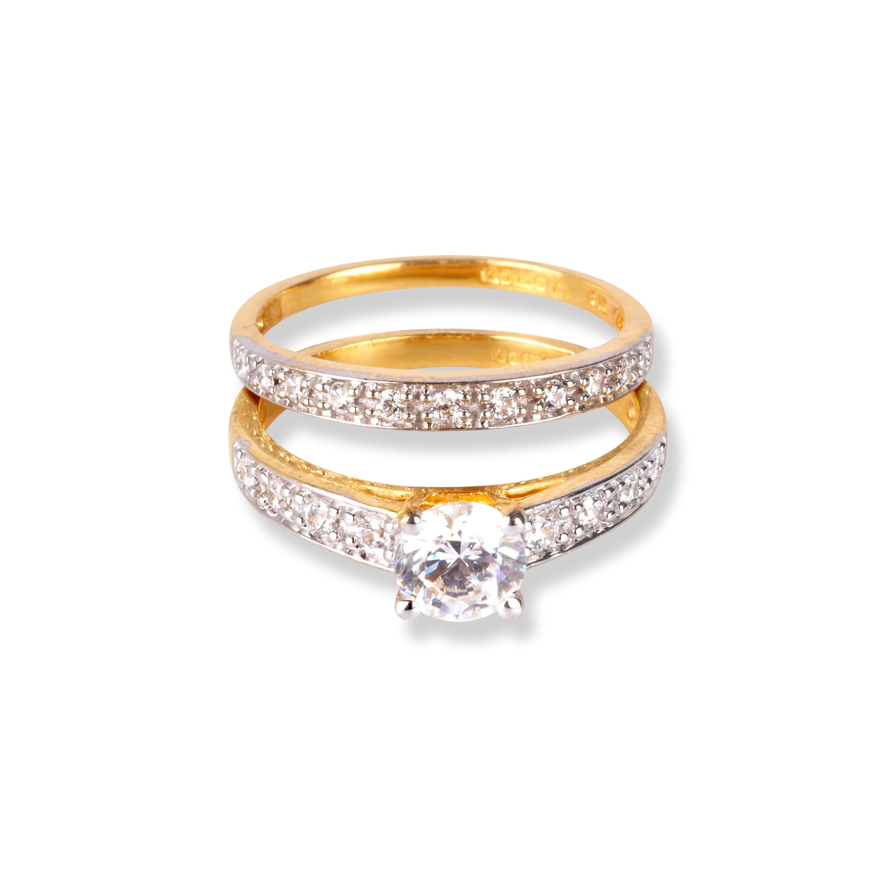 22ct Gold Engagement Ring and Wedding Band Set with Swarovski Zirconia Stones LR-6632 - Minar Jewellers