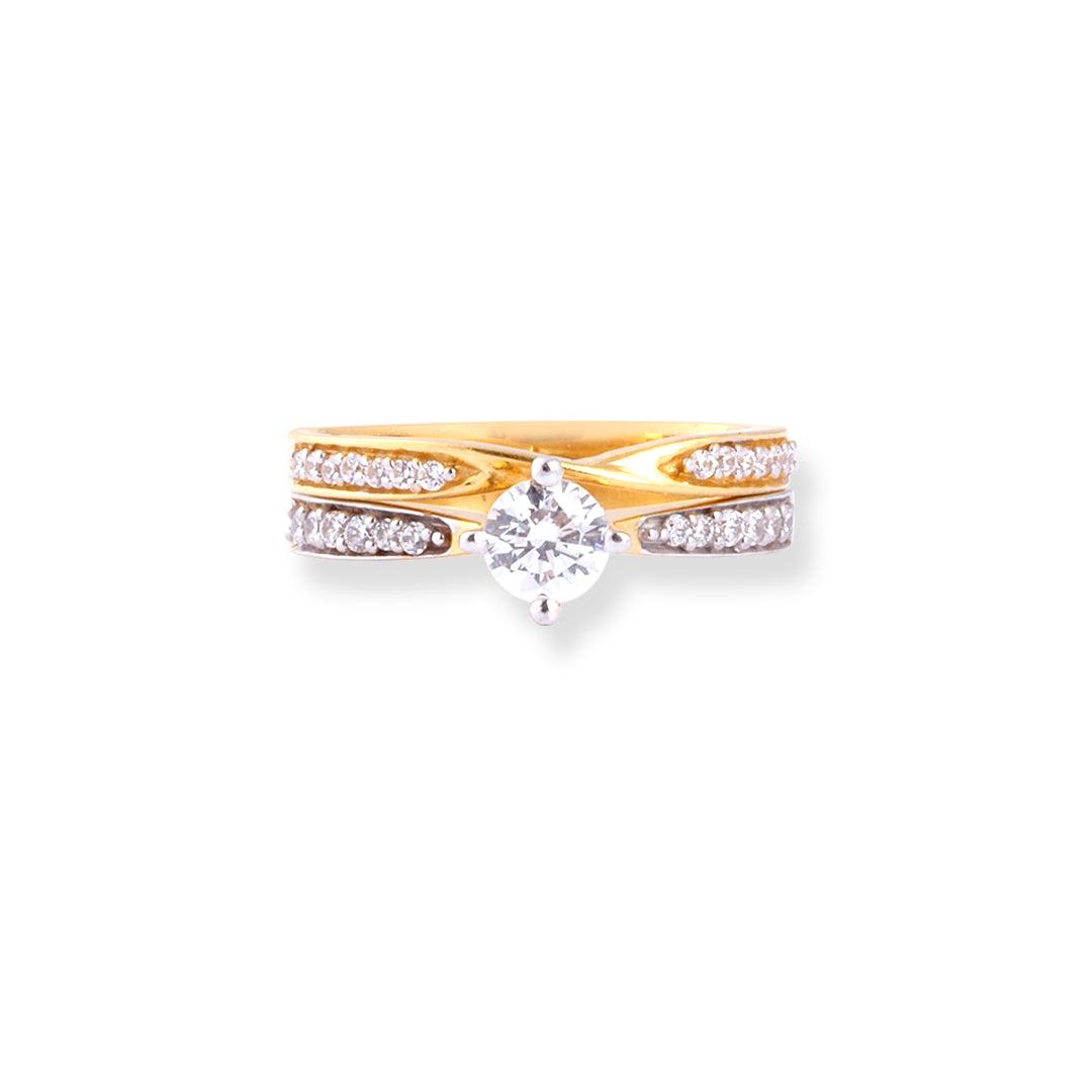 22ct Gold Engagement Ring and Wedding Band Set with Swarovski Zirconia Stones LR-7093 - Minar Jewellers