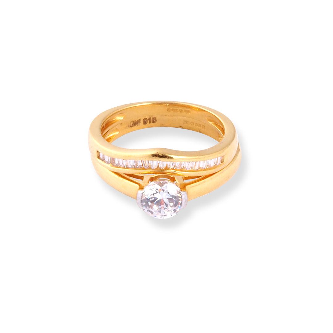 22ct Gold Engagement Ring and Wedding Band Set with Swarovski Zirconia Stones LR-7096 - Minar Jewellers