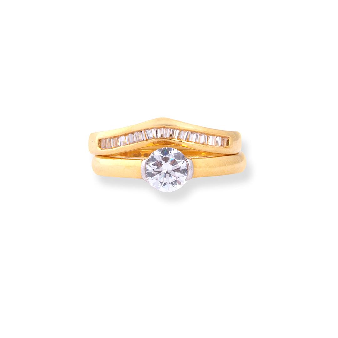 22ct Gold Engagement Ring and Wedding Band Set with Swarovski Zirconia Stones LR-7096