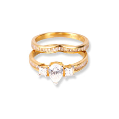 22ct Gold Engagement Ring and Wedding Band Set with Swarovski Zirconia Stones LR-6633 - Minar Jewellers