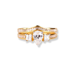 22ct Gold Engagement Ring and Wedding Band Set with Swarovski Zirconia Stones LR-6633 - Minar Jewellers