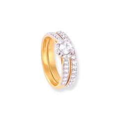 22ct Gold Engagement Ring and Wedding Band Set with Swarovski Zirconia Stones LR-7095 - Minar Jewellers