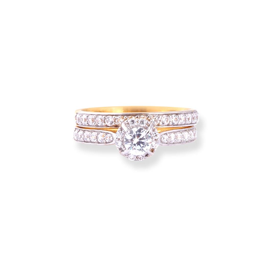 22ct Gold Engagement Ring and Wedding Band Set with Swarovski Zirconia Stones LR-7095 - Minar Jewellers