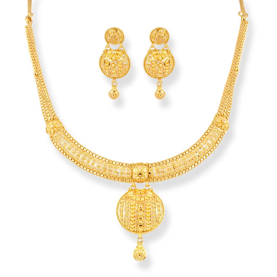 22ct Gold Filigree Design Necklace and Earrings Set N-8552 E-8552N - Minar Jewellers