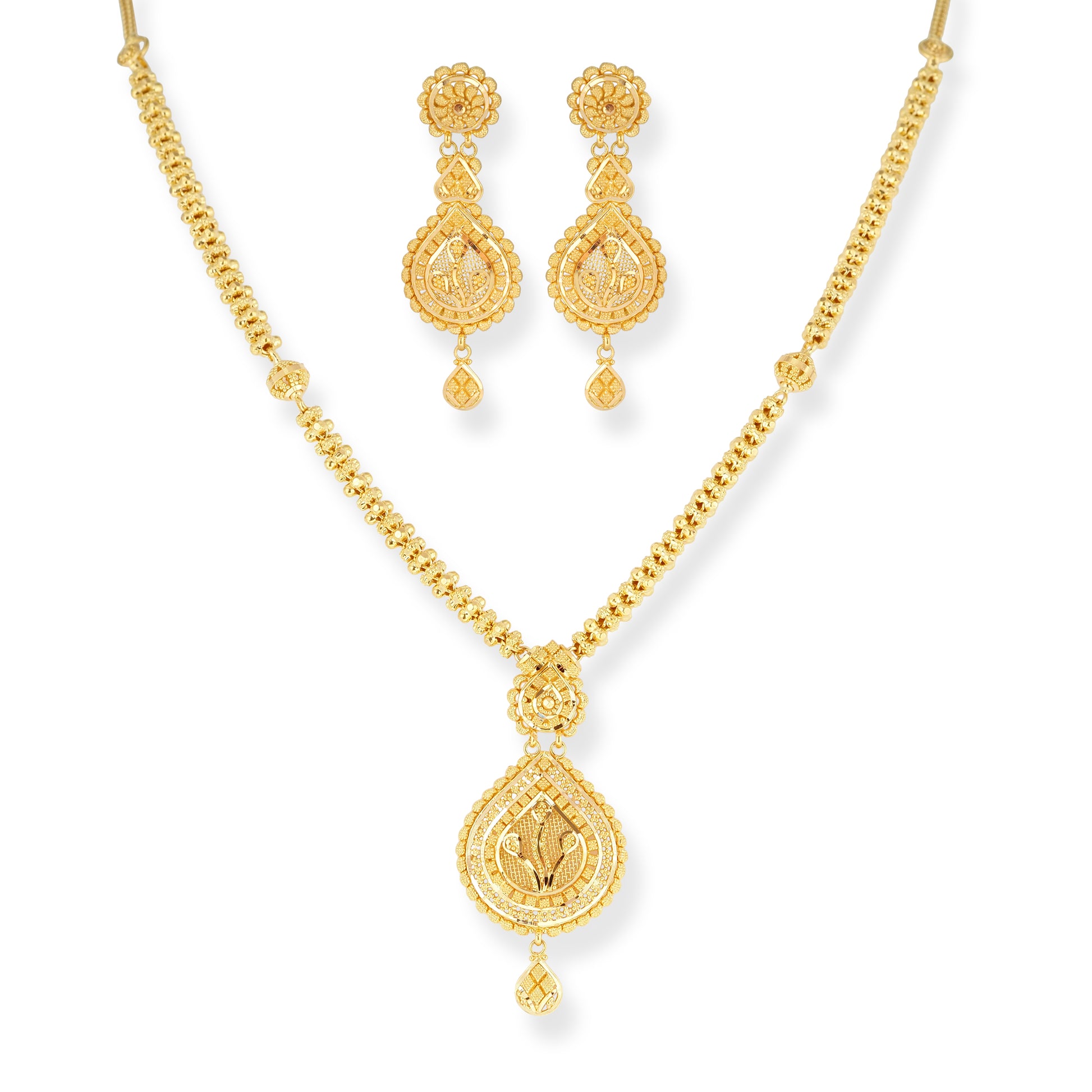 22ct Gold Filigree Necklace Earrings Set – Intricate Craftsmanship