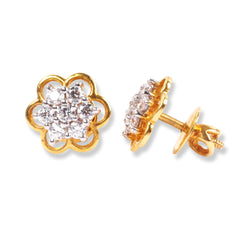 22ct Gold Flower Design Set with Cubic Zirconia Stones (Pendant + Stud Earrings) - Minar Jewellers