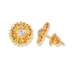 22ct Gold Flower Design Set with Cubic Zirconia Stones (Pendant + Chain + Stud Earrings) - Minar Jewellers