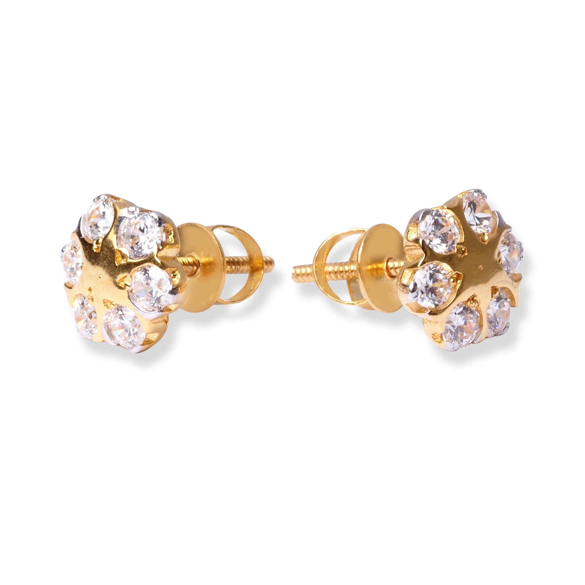 22ct Gold Flower Stud Earrings with Cubic Zirconia Stones E-7966 - Minar Jewellers