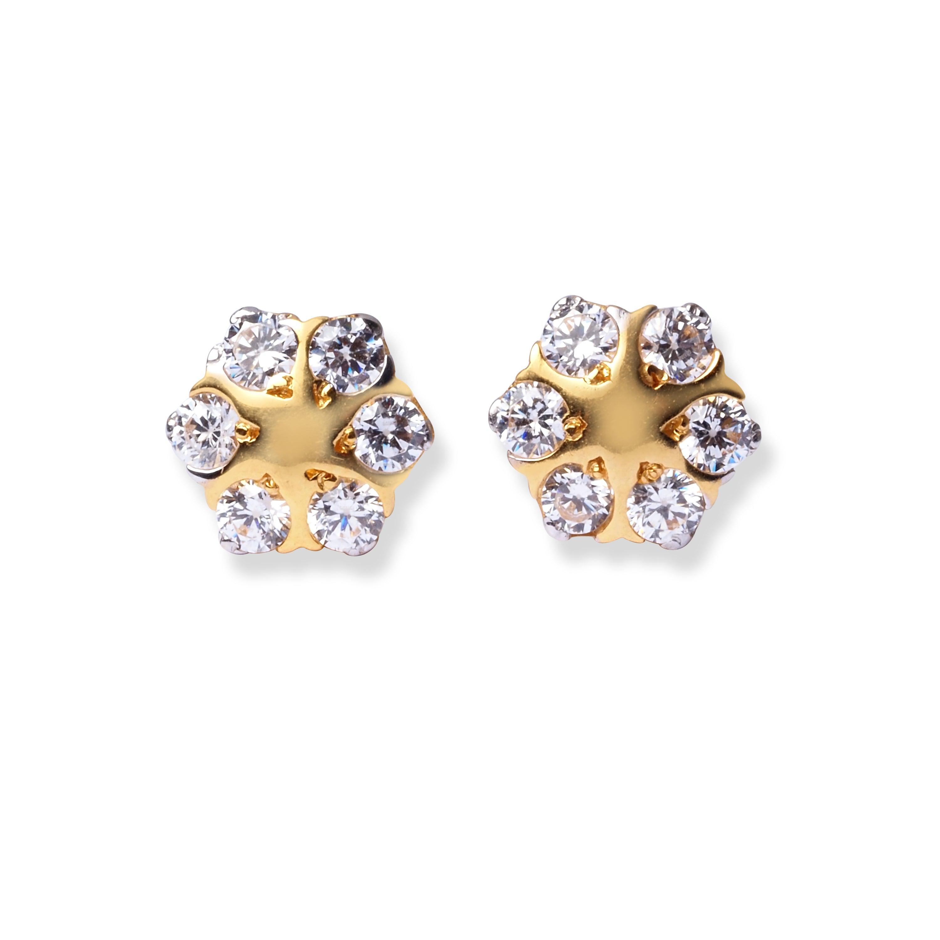 22ct Gold Flower Stud Earrings with Cubic Zirconia Stones E-7966 - Minar Jewellers