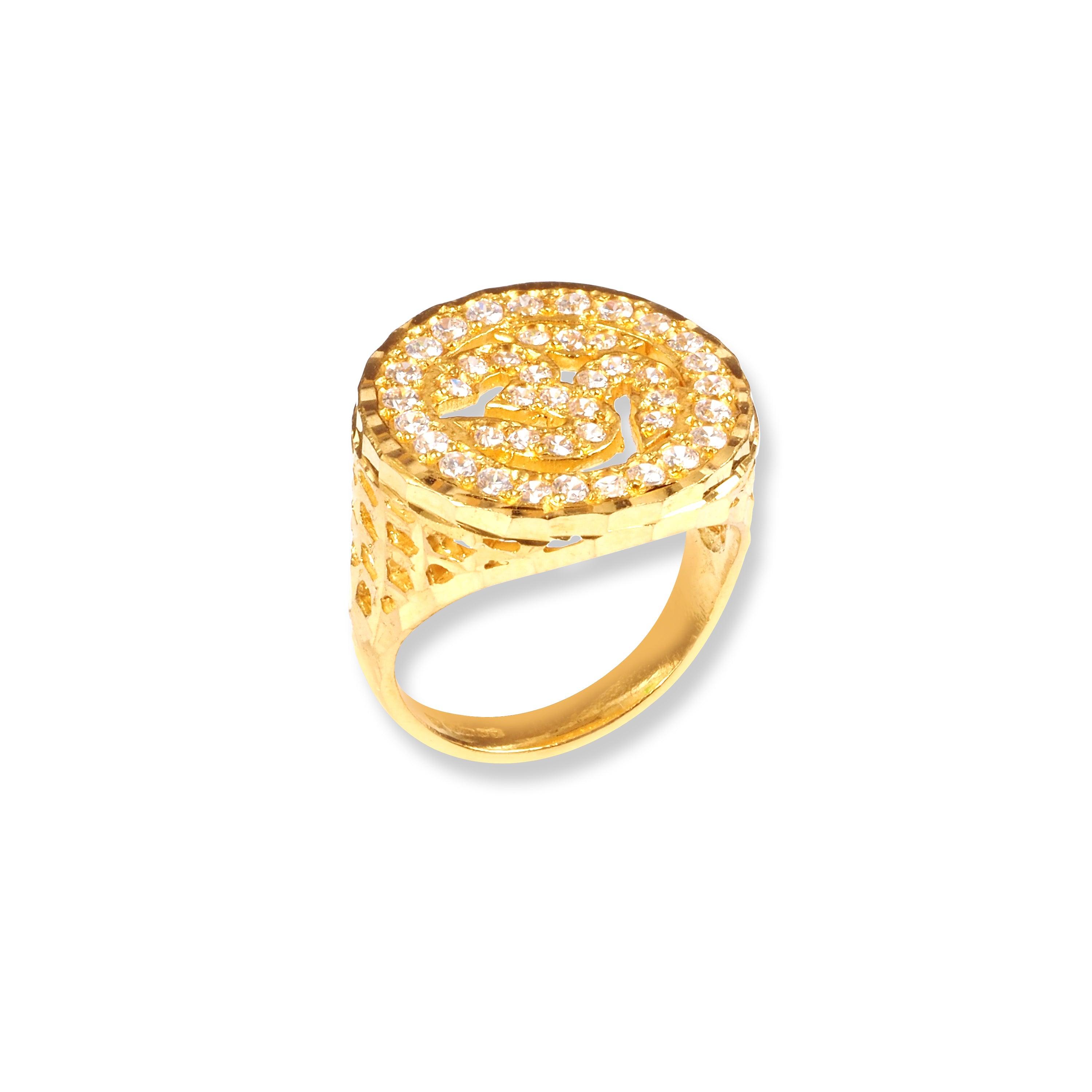 22ct Gold Gents Om Ring with Cubic Zirconia Stones (8.26g) GR-8318 - Minar Jewellers