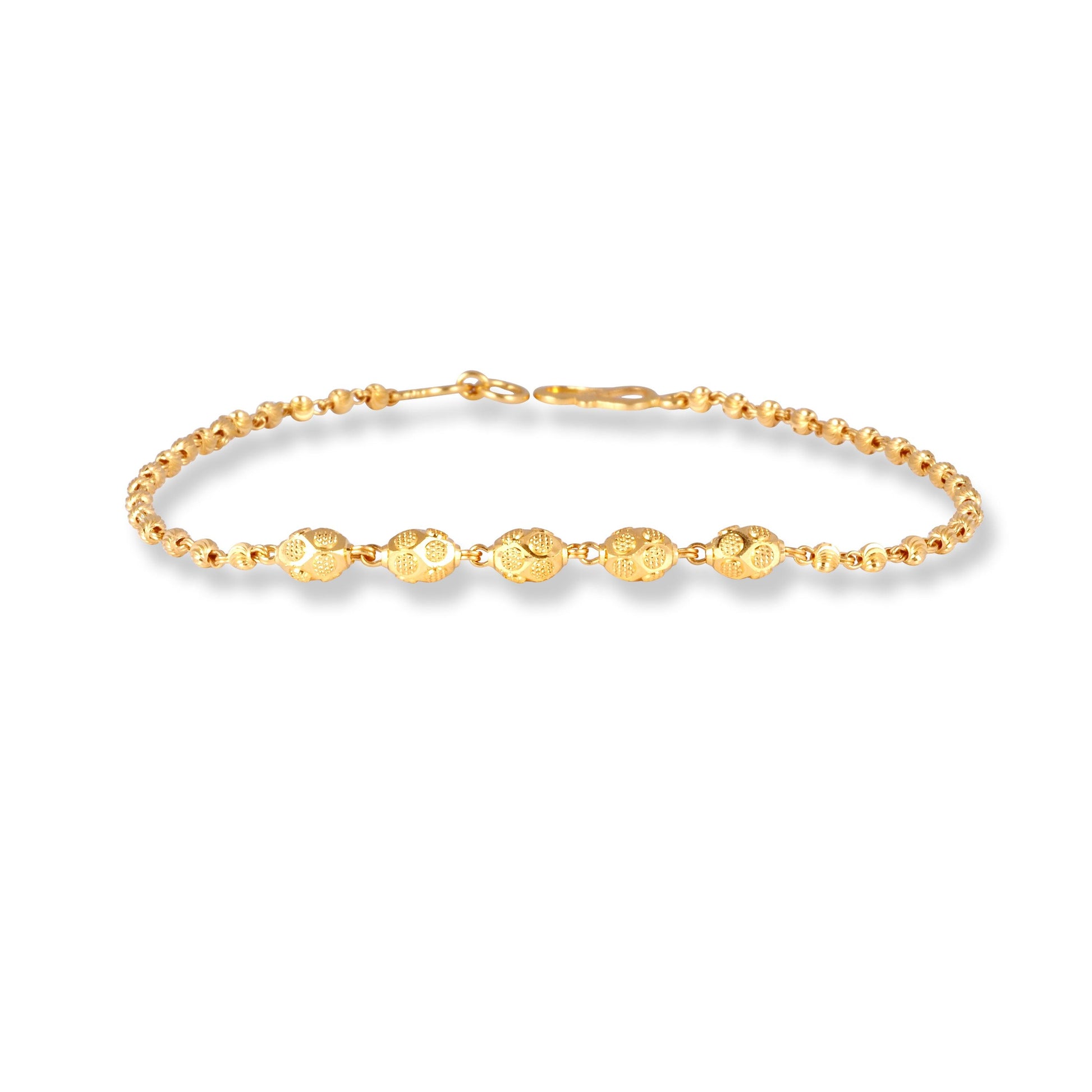 22ct Gold Ladies Bracelet with Five Diamond Cut Beads & S Clasp LBR-7156 - Minar Jewellers