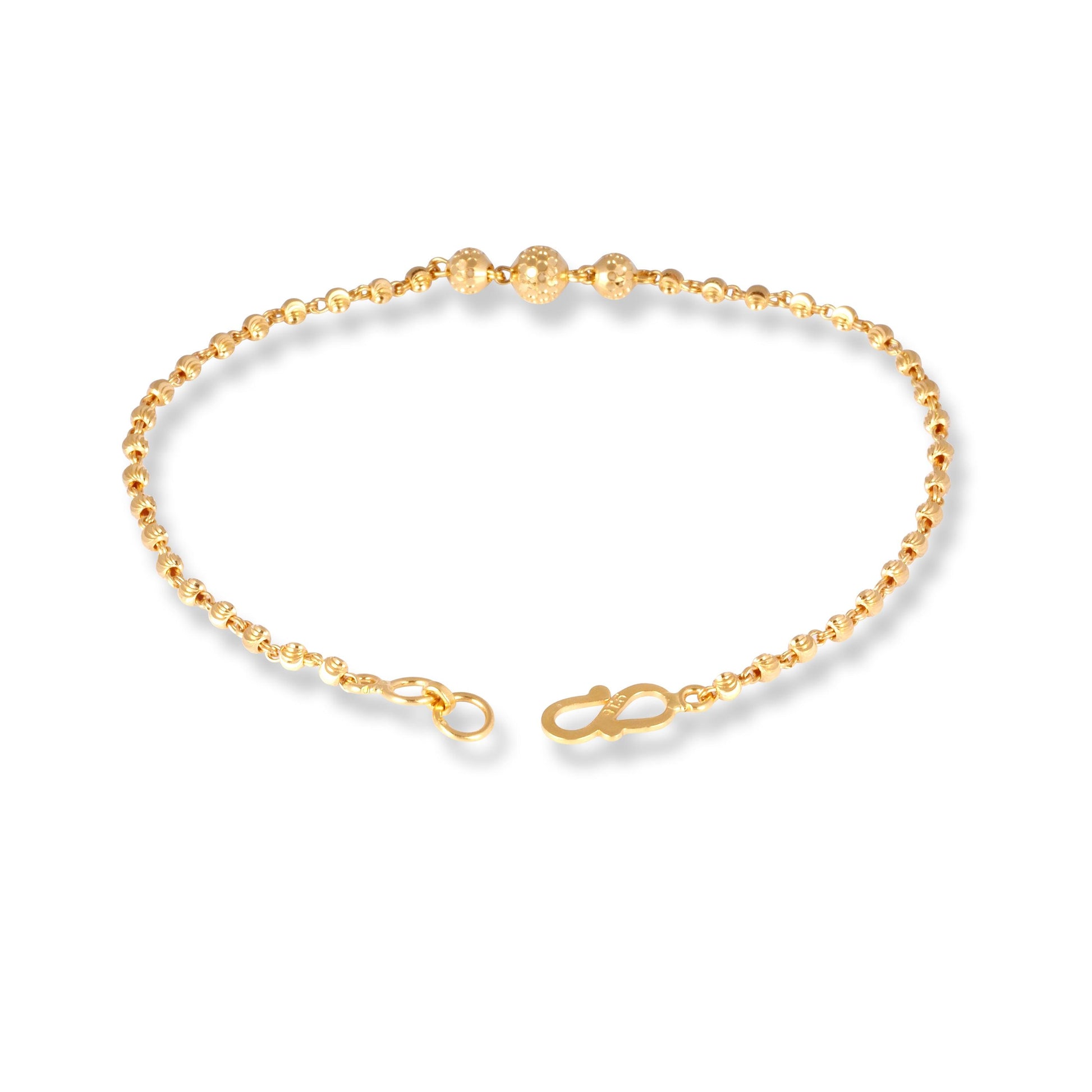 22ct Gold Ladies Bracelet with Three Diamond Cut Beads & S Clasp LBR-7157 - Minar Jewellers