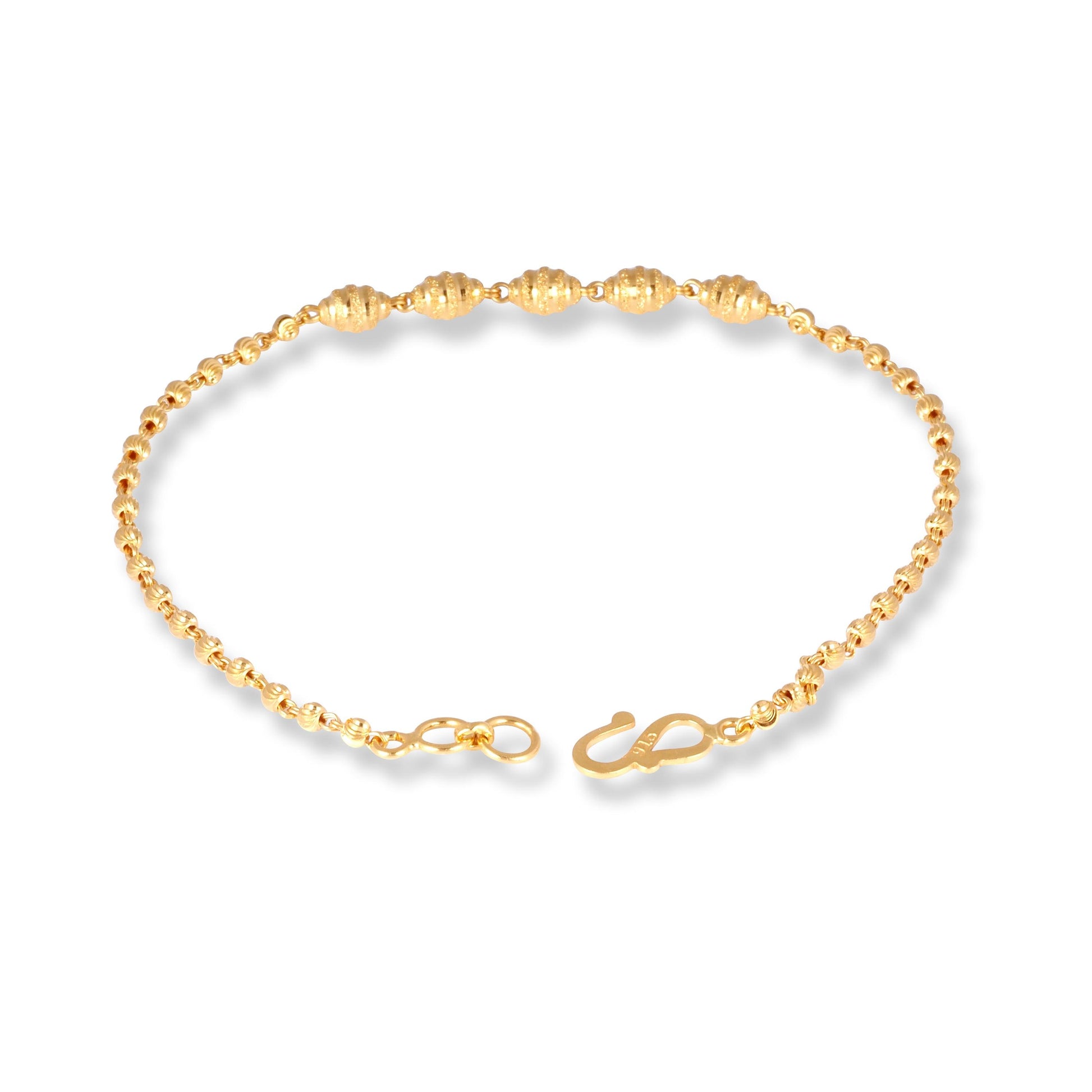 22ct Gold Ladies Five Diamond Cut Beads Bracelet with S Clasp LBR-7160 - Minar Jewellers