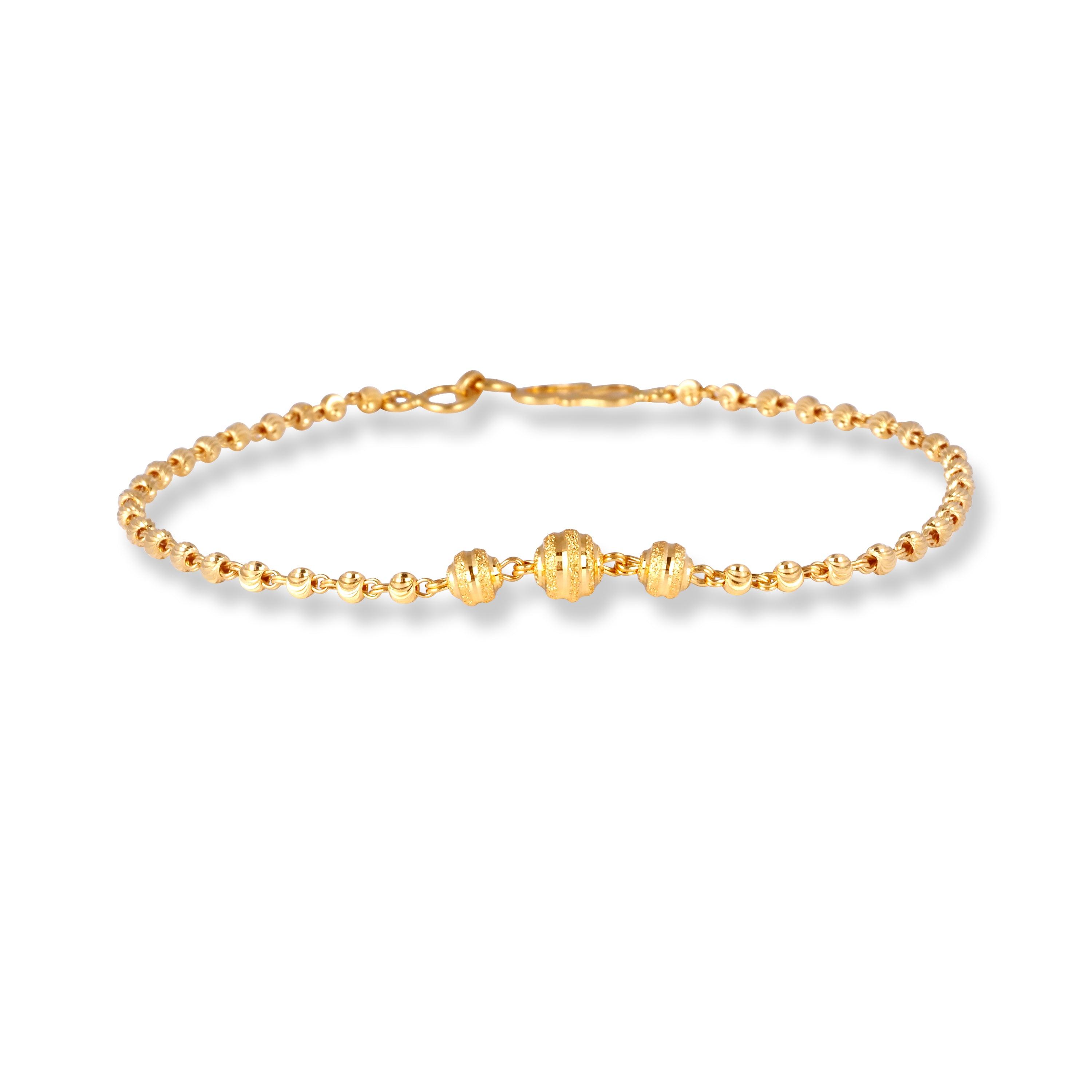22ct Gold Ladies Three Diamond Cut Beads Bracelet with S Clasp LBR-7158 - Minar Jewellers