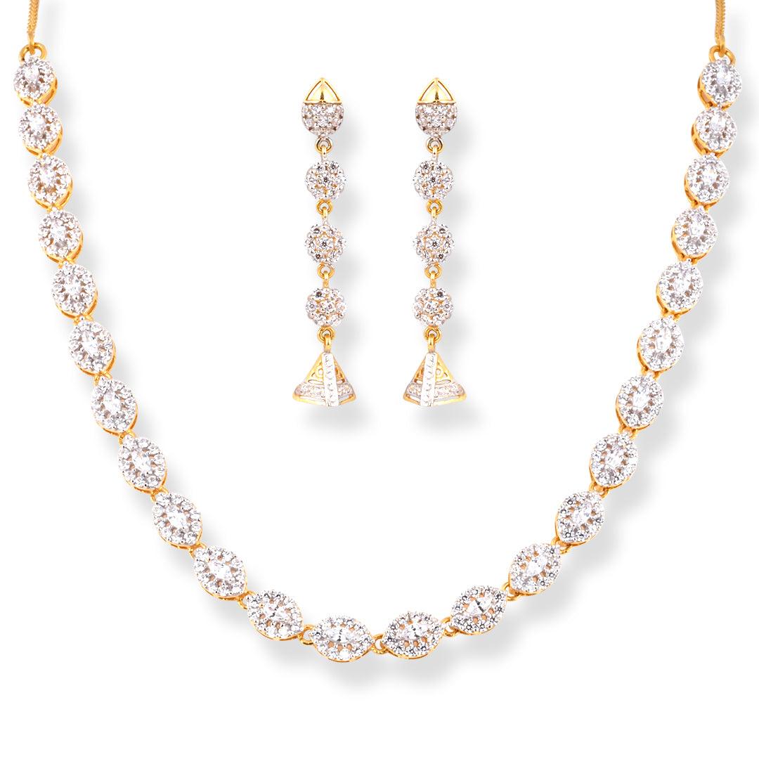 22ct Gold Necklace and Earrings Set with Cubic Zirconia Stones N-8556 E-8556N - Minar Jewellers