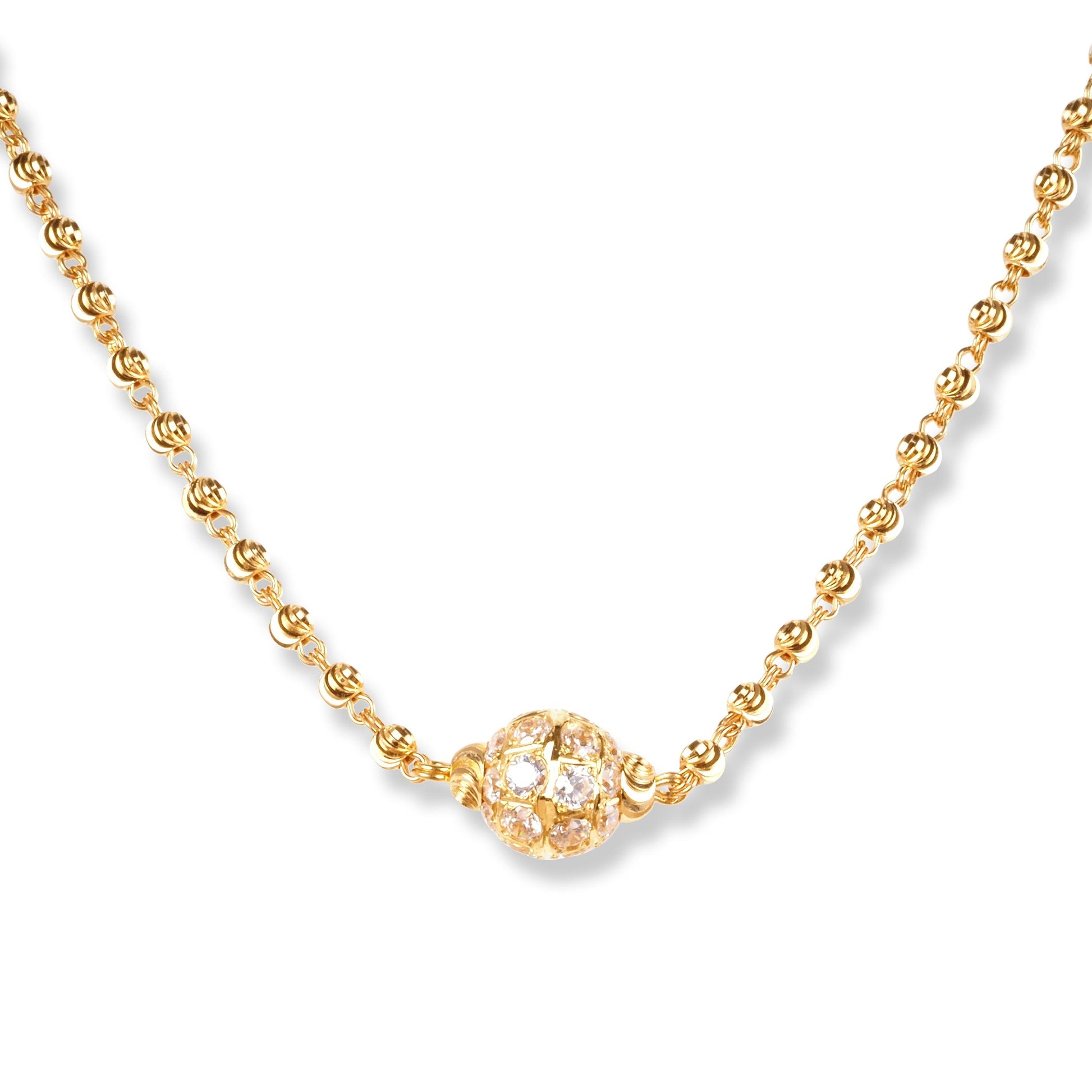 22ct Gold Necklace with Cubic Zirconia Stones and Single Bead N-7899 - Minar Jewellers