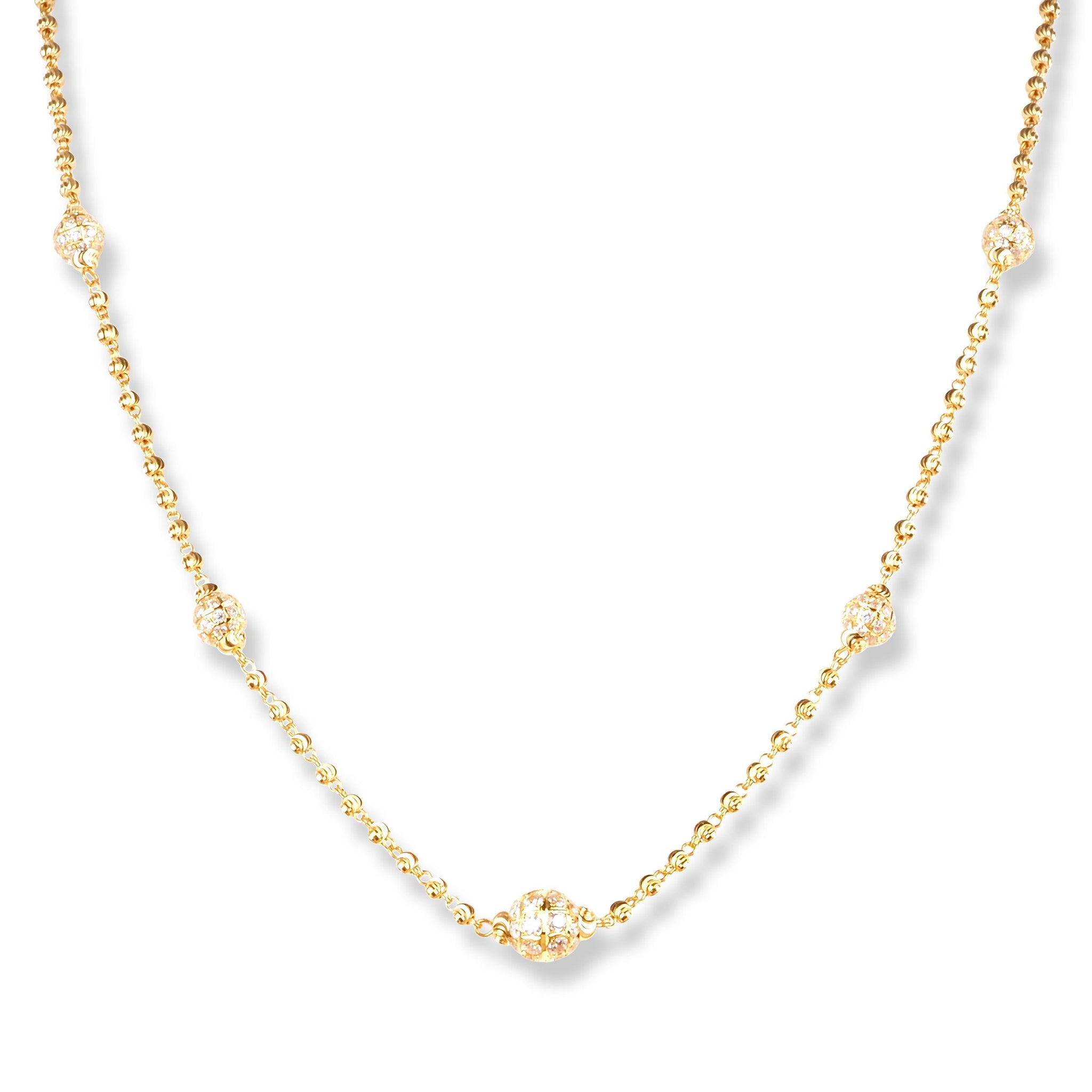 22ct Gold Necklace with Cubic Zirconia Stones and Diamond Cut Beads N-7899A-18