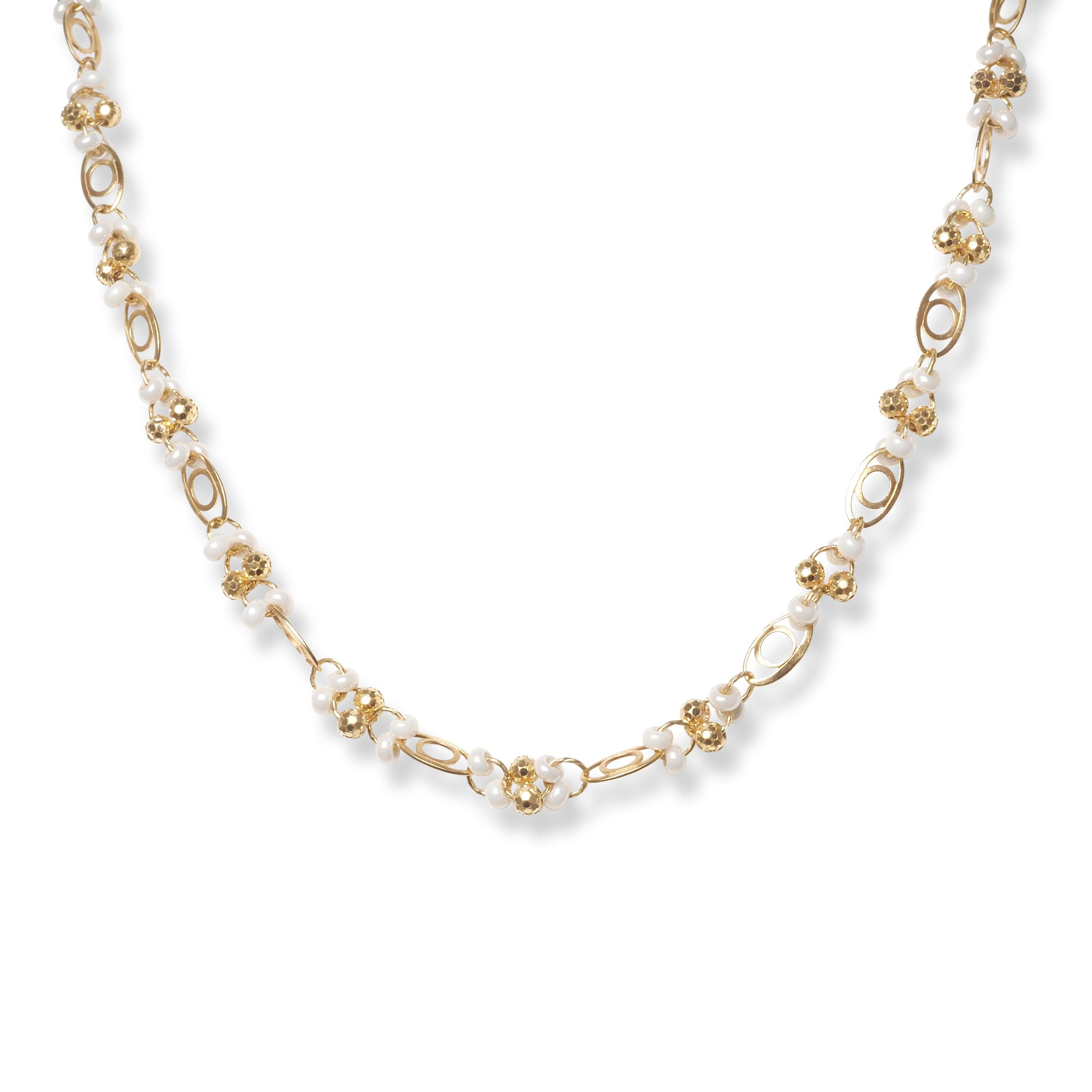 22ct Gold Necklace with Cultured Pearl, Diamond Cut Beads and Lobster Clasp N-7935 - Minar Jewellers