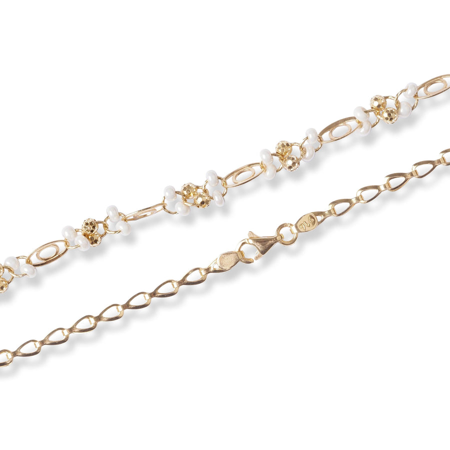 22ct Gold Necklace with Cultured Pearl, Diamond Cut Beads and Lobster Clasp N-7935