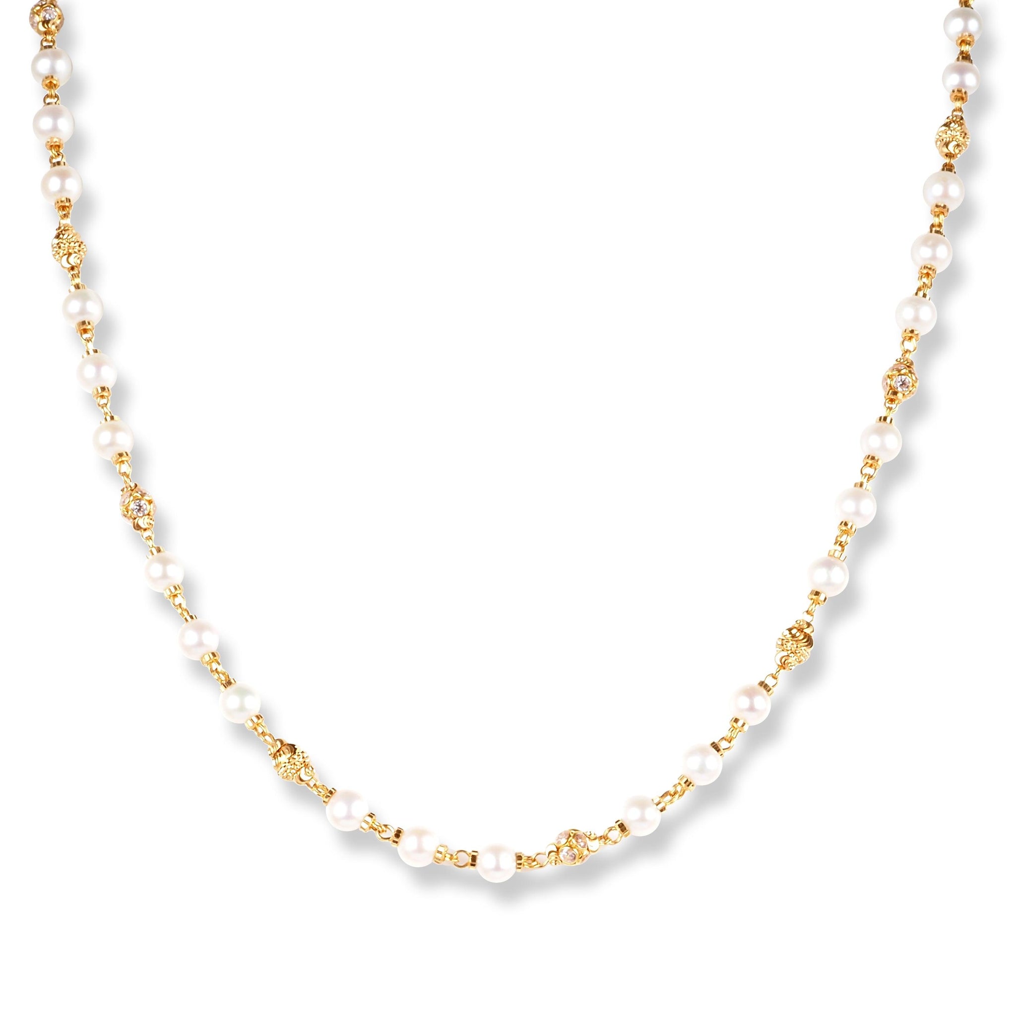 22ct Gold Necklace with Pearls, Cubic Zirconia Stones & Diamond Cut Beads N-7892