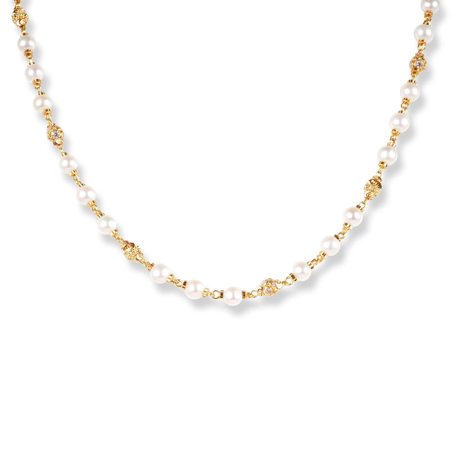 22ct Gold Necklace with Pearls, Cubic Zirconia Stones & Diamond Cut Beads N-7892
