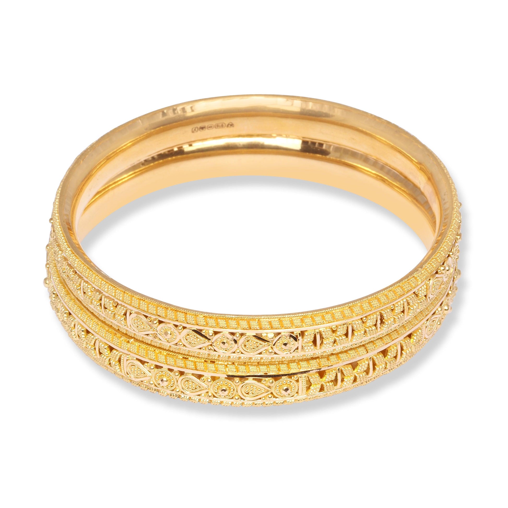 22ct Gold Pair of Bangles with Filigree Work & Comfort fit Finish B-8555 - Minar Jewellers