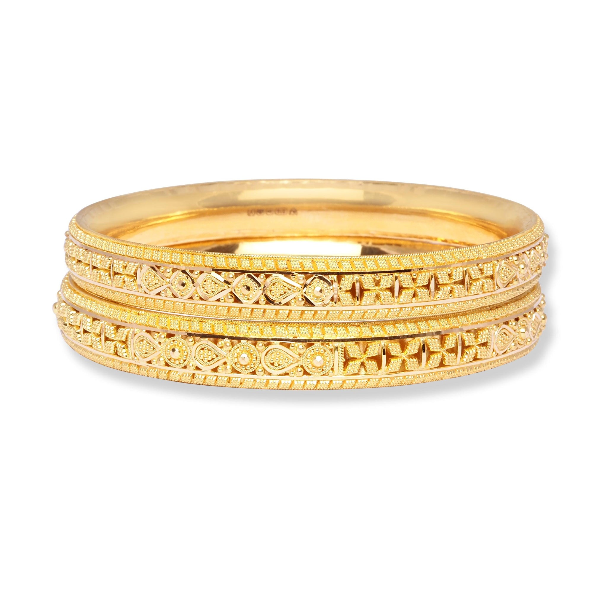 22ct Gold Pair of Bangles with Filigree Work & Comfort fit FinishB-8555