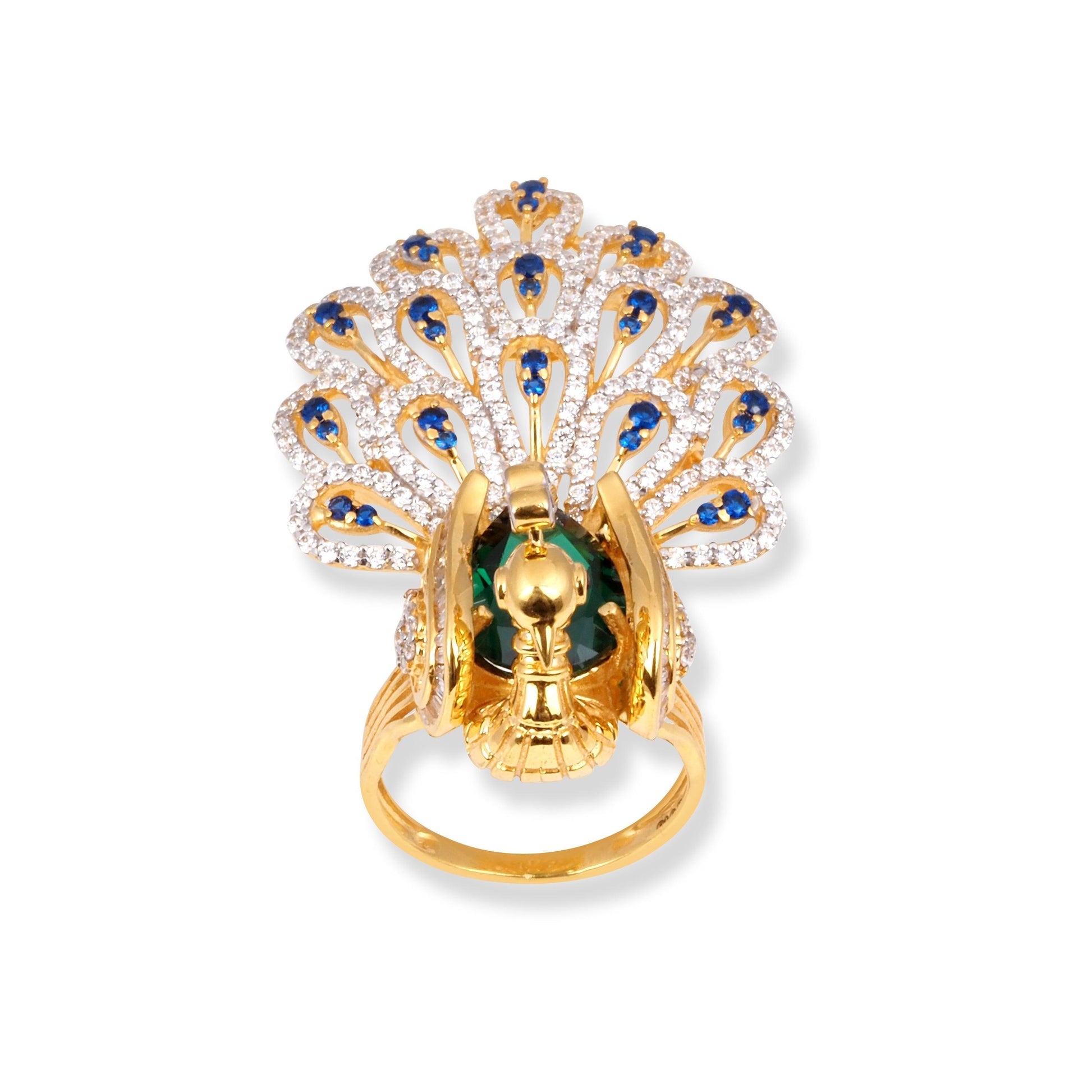 22ct Gold Peacock Design Cocktail Ring with Swarovski Zirconia Stones LR-7029 - Minar Jewellers