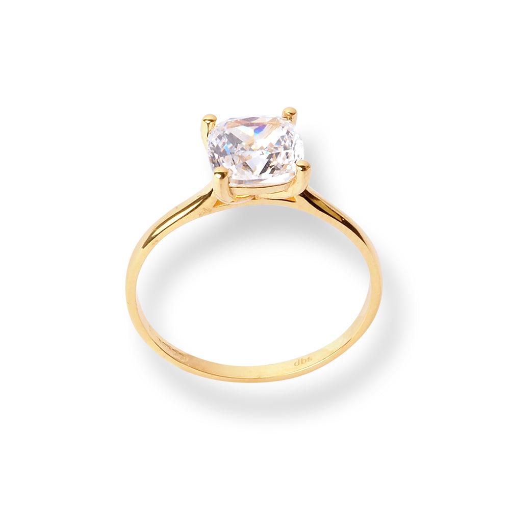 22ct Gold Solitaire Ring with Cushion Shaped Cubic Zirconia Stone LR-7005 - Minar Jewellers