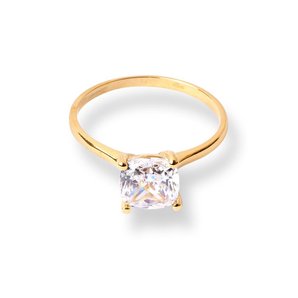 22ct Gold Solitaire Ring with Cushion Shaped Cubic Zirconia Stone LR-7005