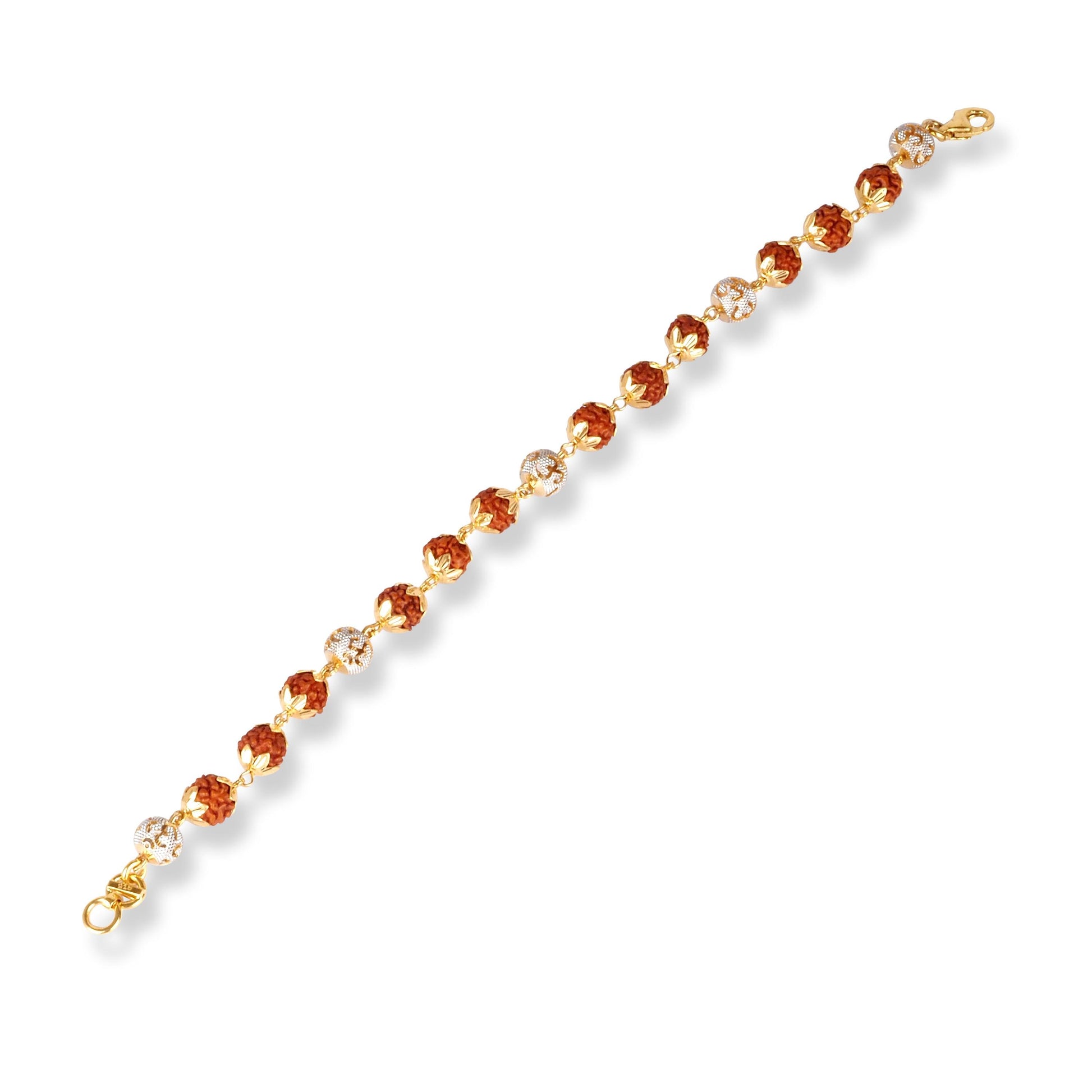 22ct Gold Rudraksh Bracelet with Diamond Cut Beads & Om Design GBR-8326 - Minar Jewellers