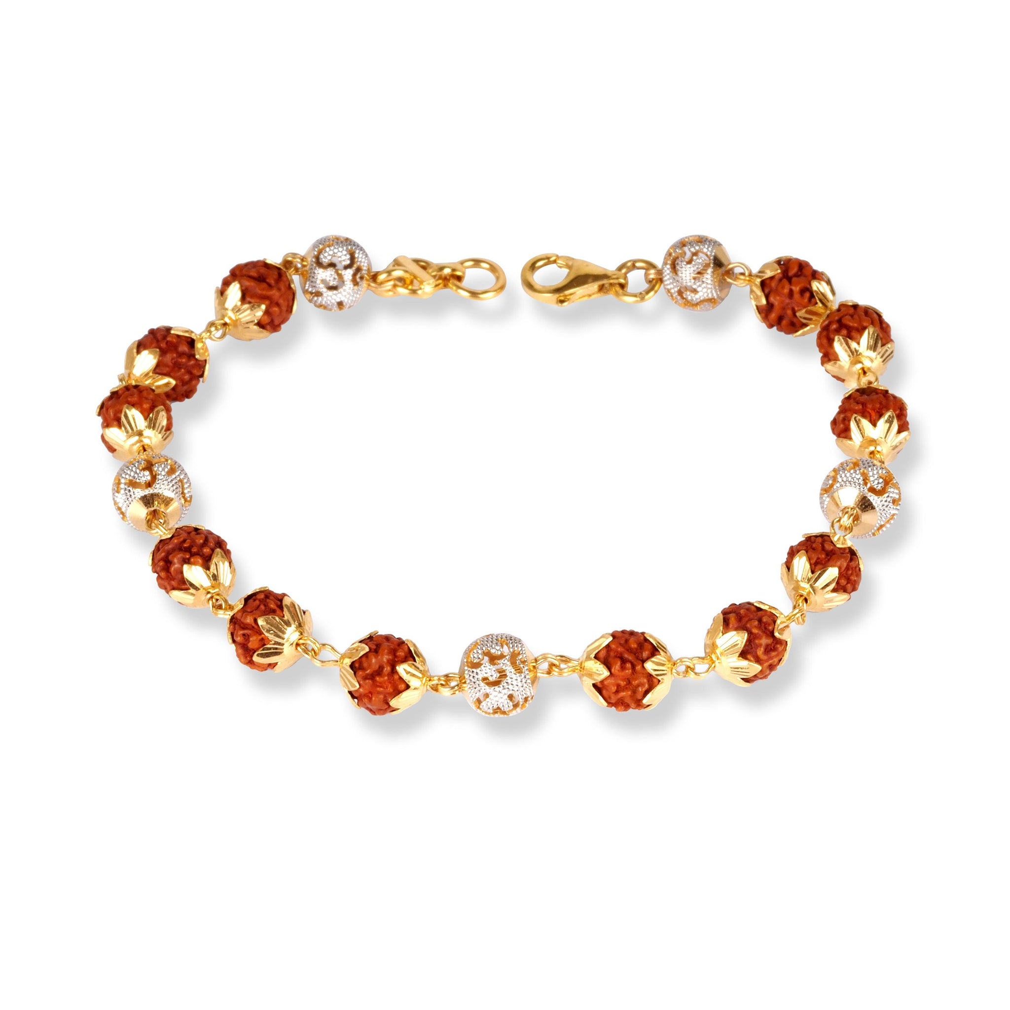 22ct Gold Rudraksh Bracelet with Diamond Cut Beads & Om Design GBR-8326